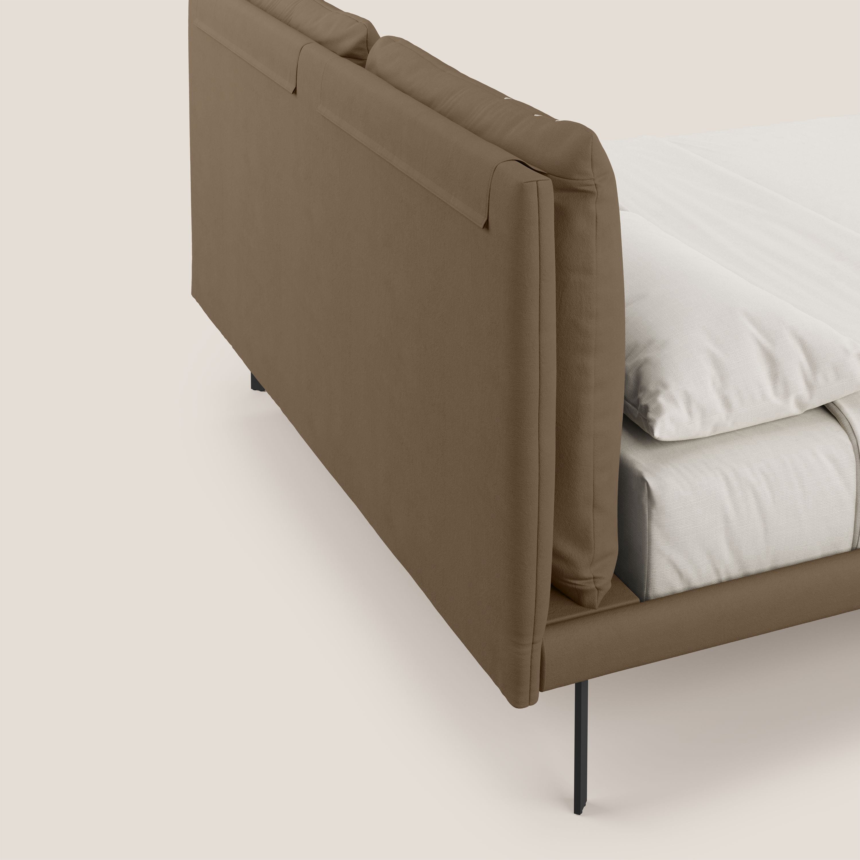 Giselle letto moderno con cuscini testata regolabili con tasche in microfibra impermeabile T11 marrone - divani.store