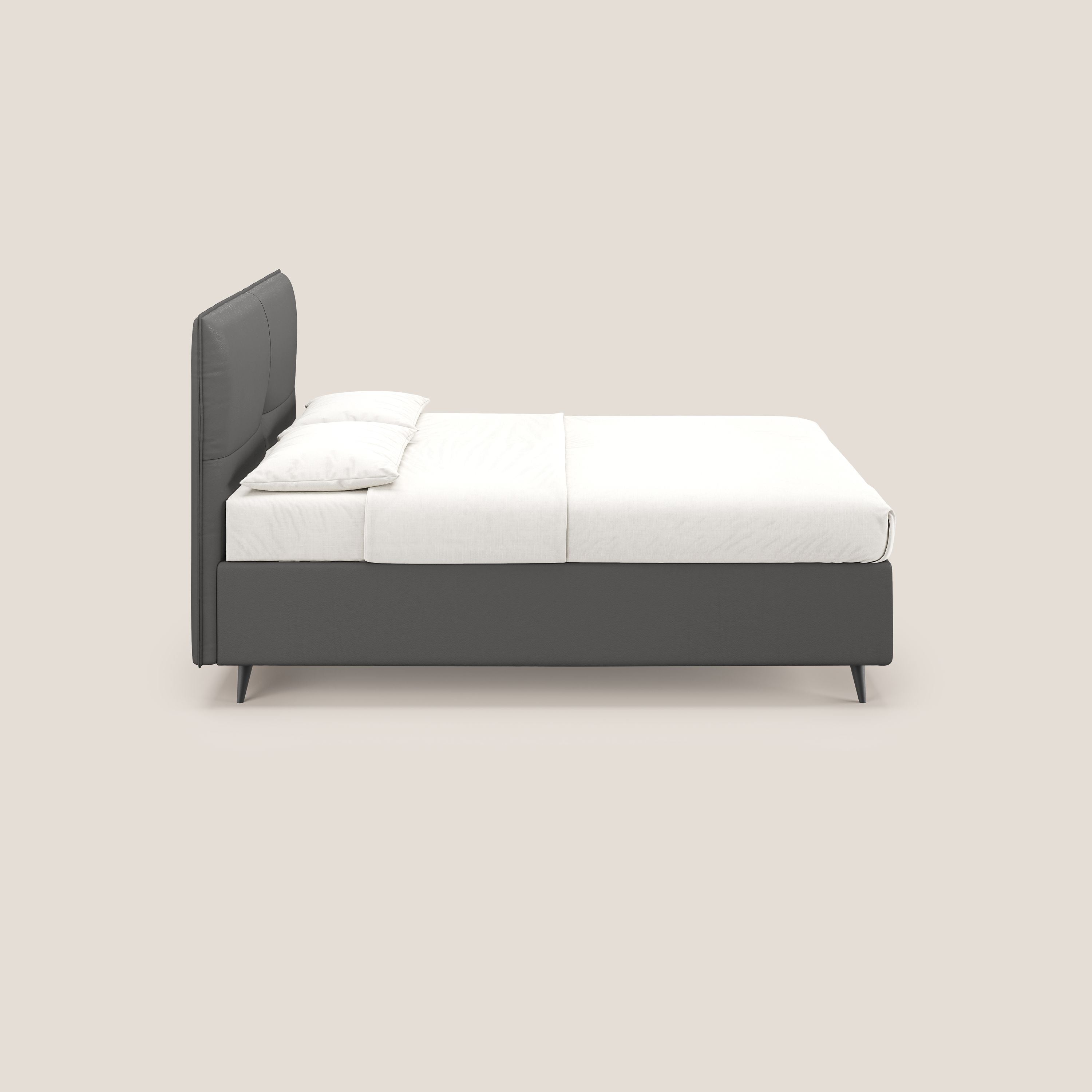 Greta letto contenitore dimensioni SLIM con testata trapuntata in ecopelle impermeabile T04 antracite - divani.store