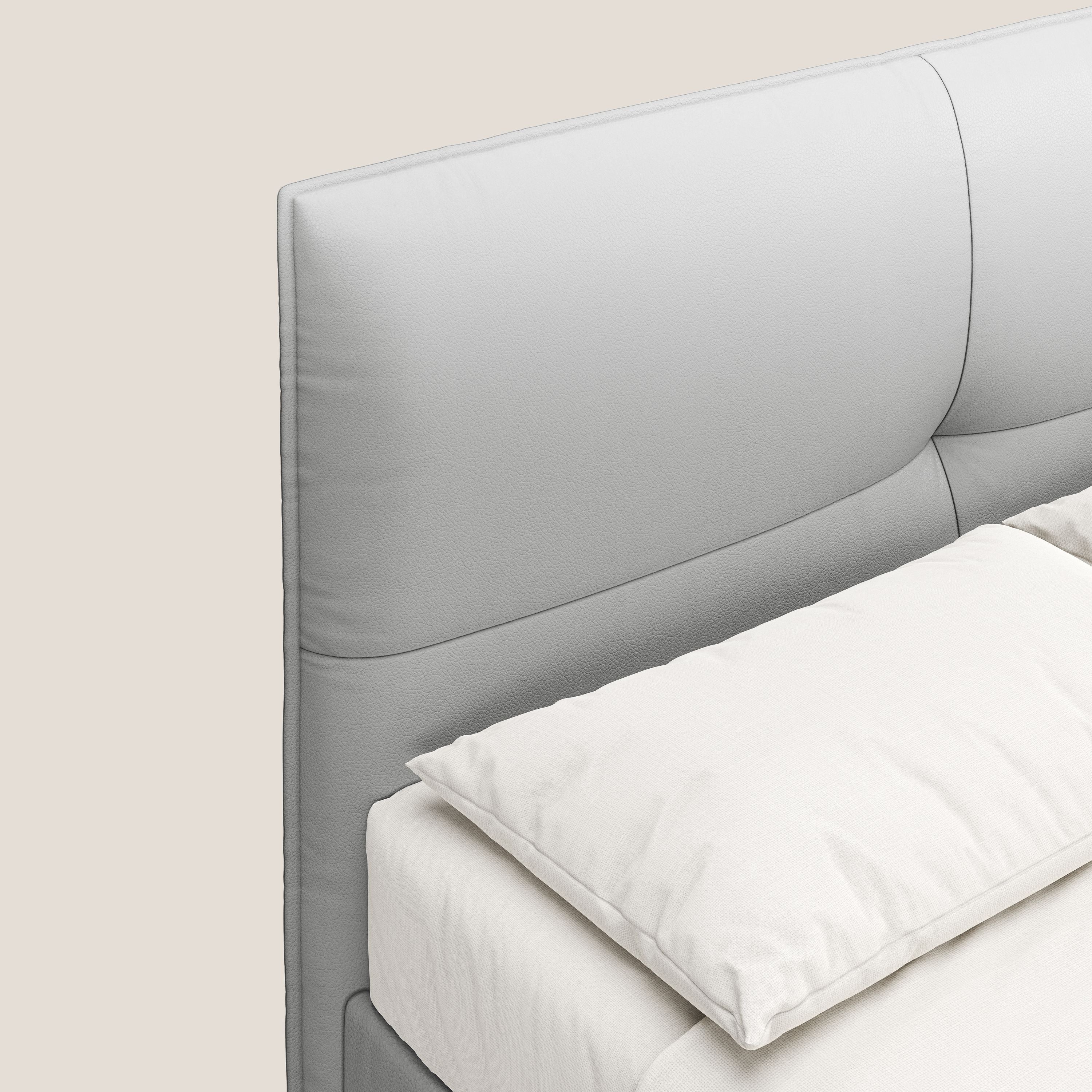 Greta letto contenitore dimensioni SLIM con testata trapuntata in ecopelle impermeabile T04 grigio chiaro - divani.store