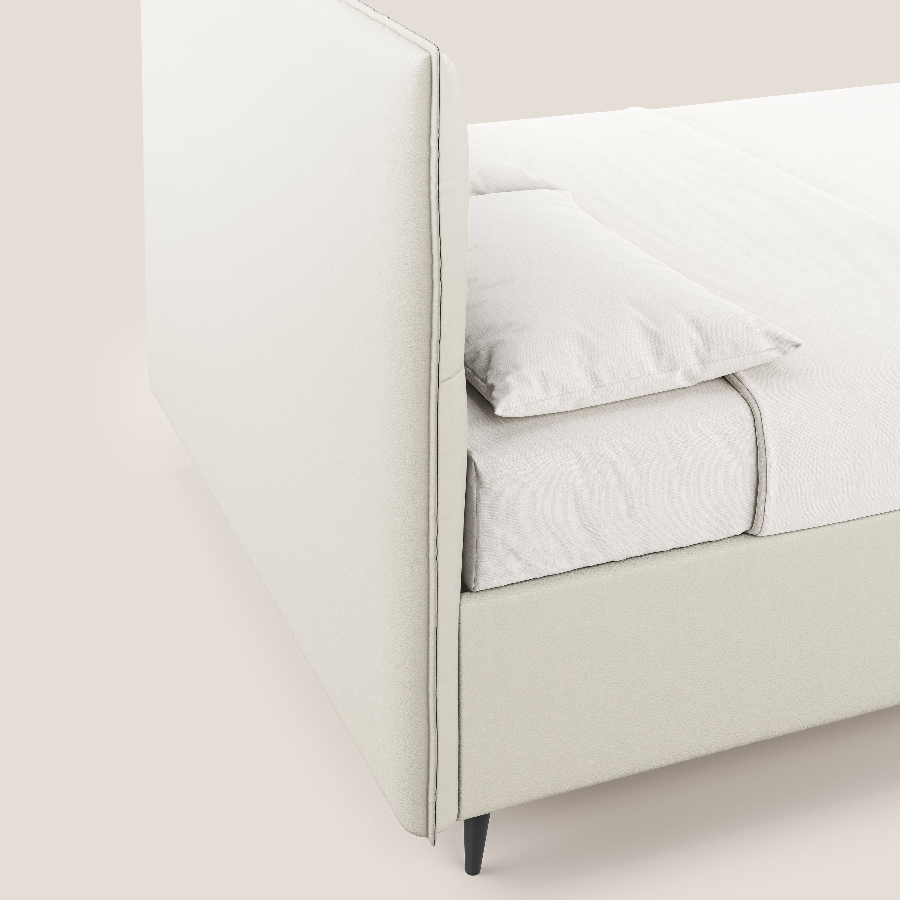 Greta letto contenitore dimensioni SLIM con testata trapuntata in ecopelle impermeabile T04 bianco - divani.store