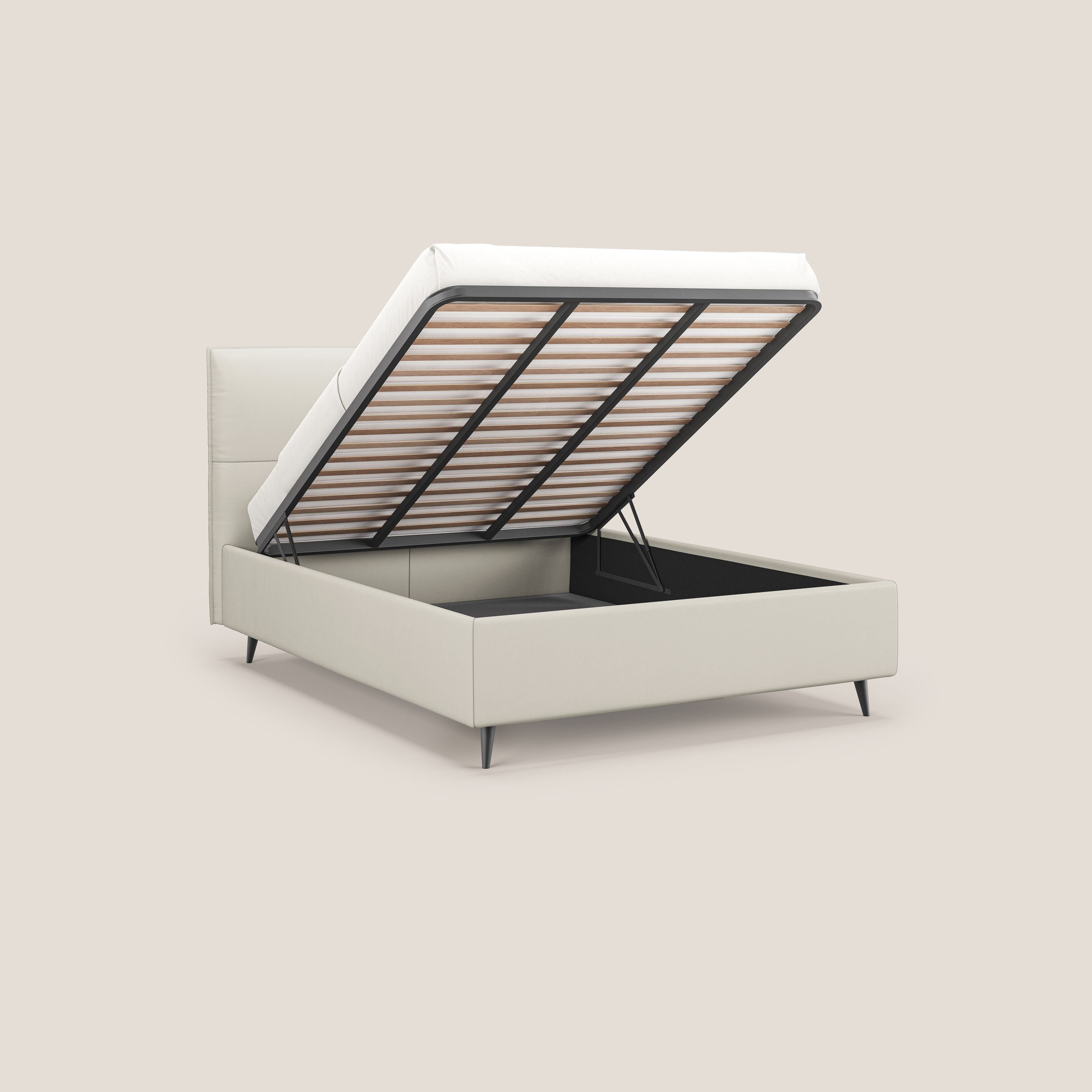 Greta letto contenitore dimensioni SLIM con testata trapuntata in ecopelle impermeabile T04 bianco - divani.store