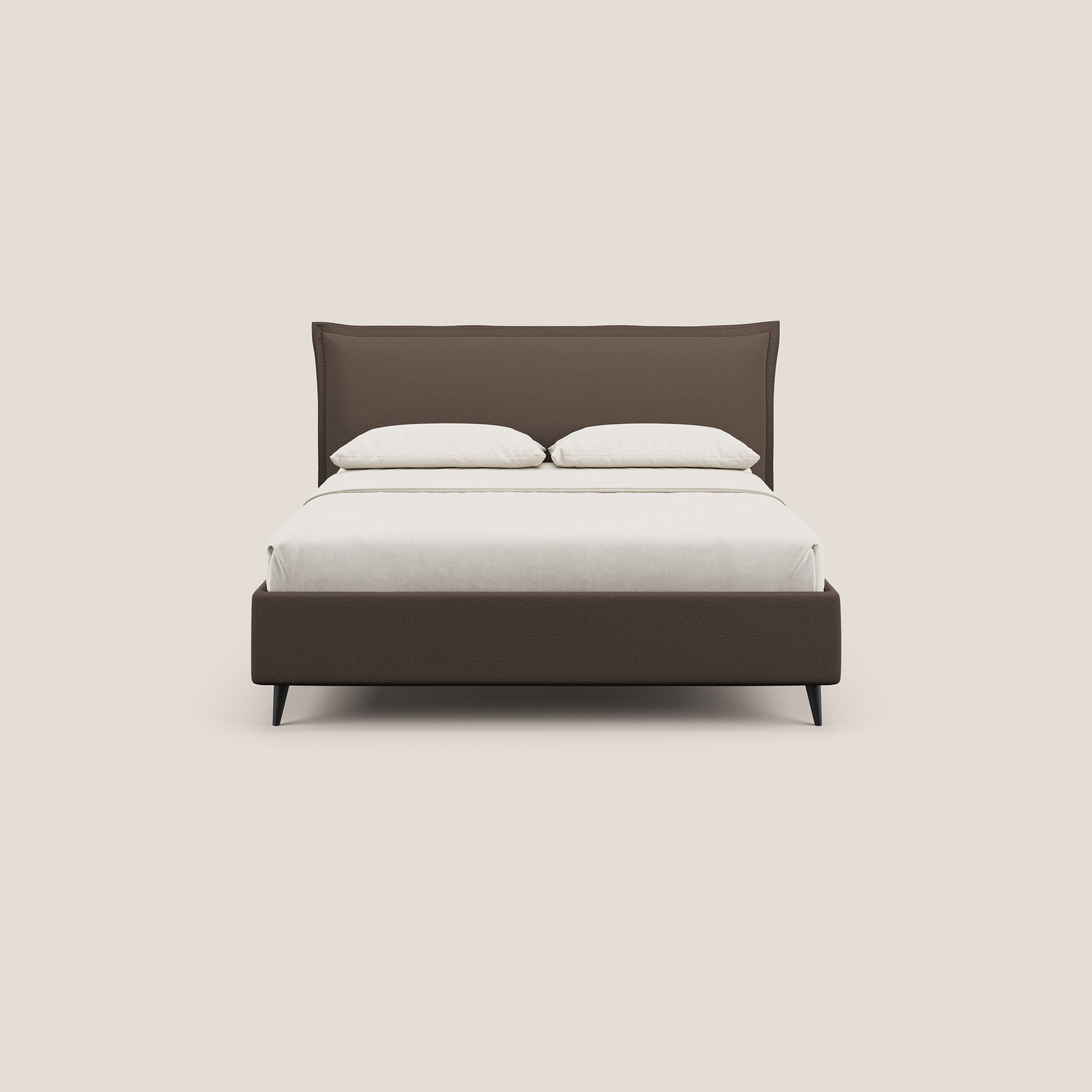 Hans letto contenitore imbottito minimal in tessuto simil cotone impermeabile T19 marrone - divani.store