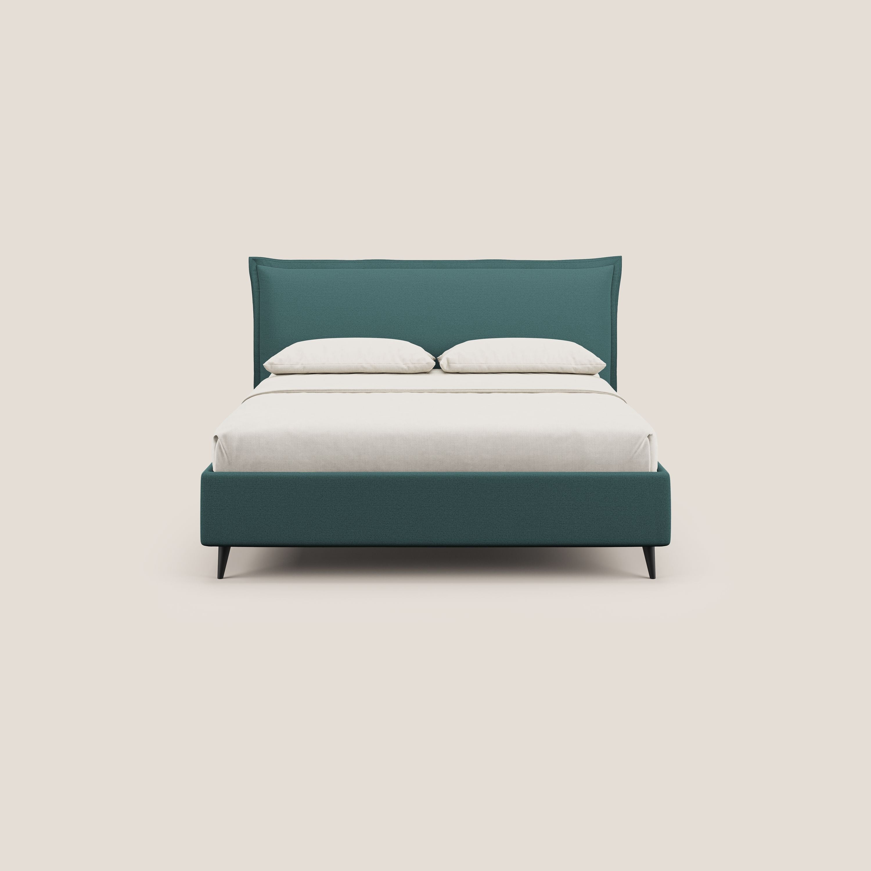 Hans letto contenitore imbottito minimal in tessuto simil cotone impermeabile T19 petrolio - divani.store