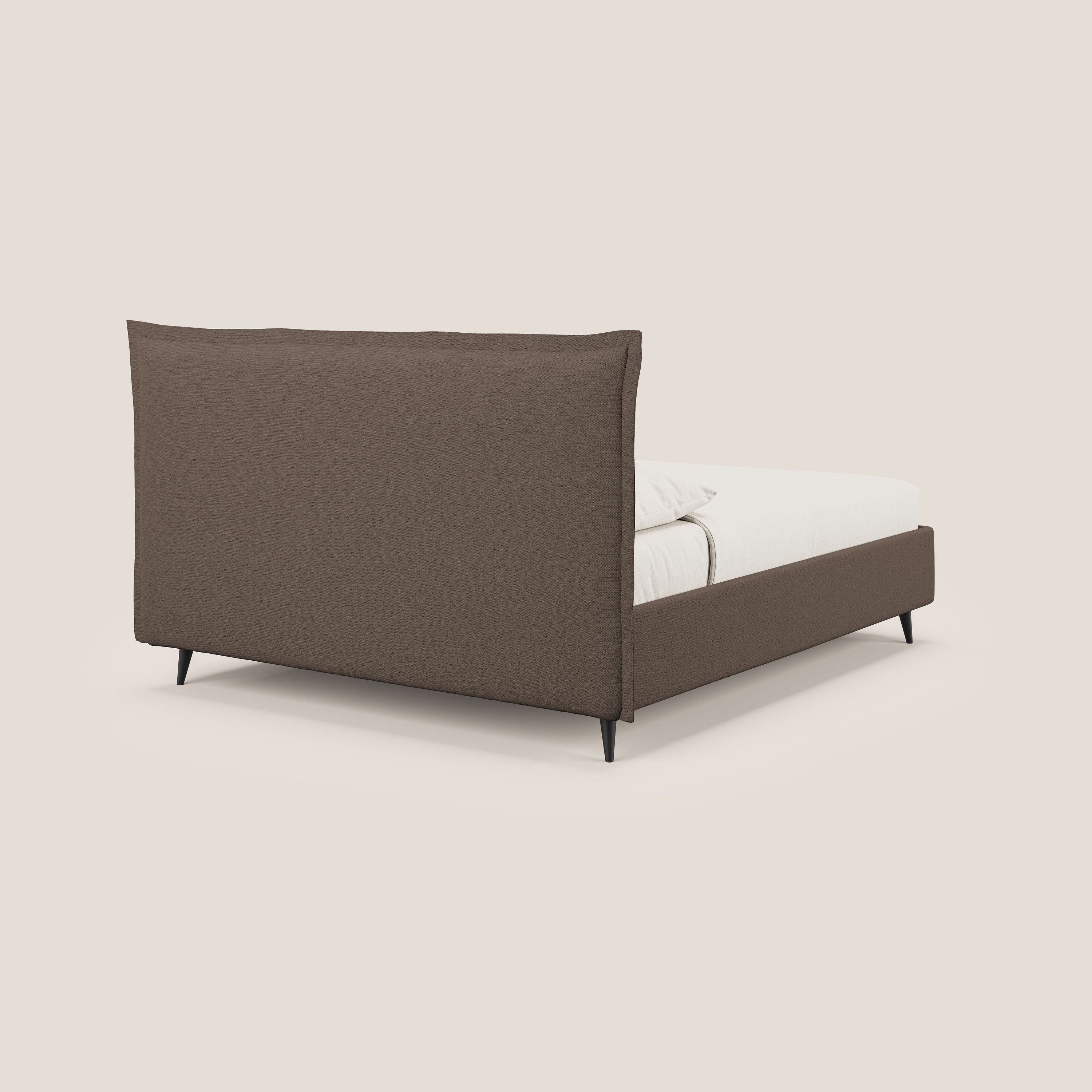 Hans letto contenitore imbottito minimal in tessuto simil cotone impermeabile T19 marrone - divani.store