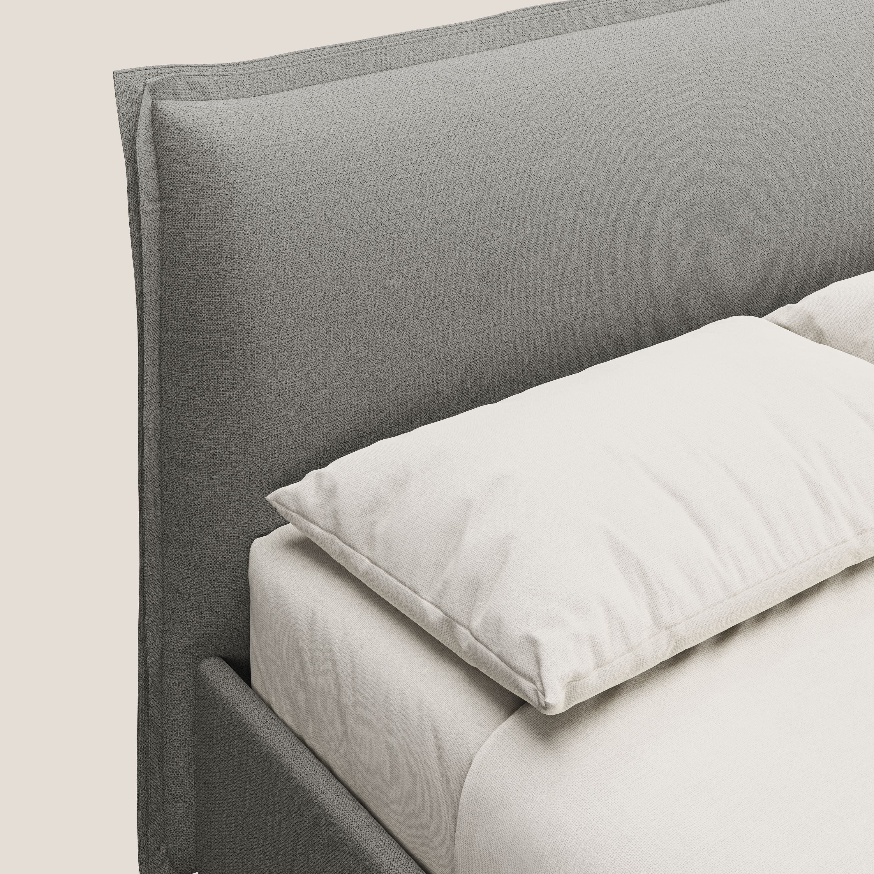 Hans letto contenitore imbottito minimal in tessuto simil cotone impermeabile T19 beige - divani.store