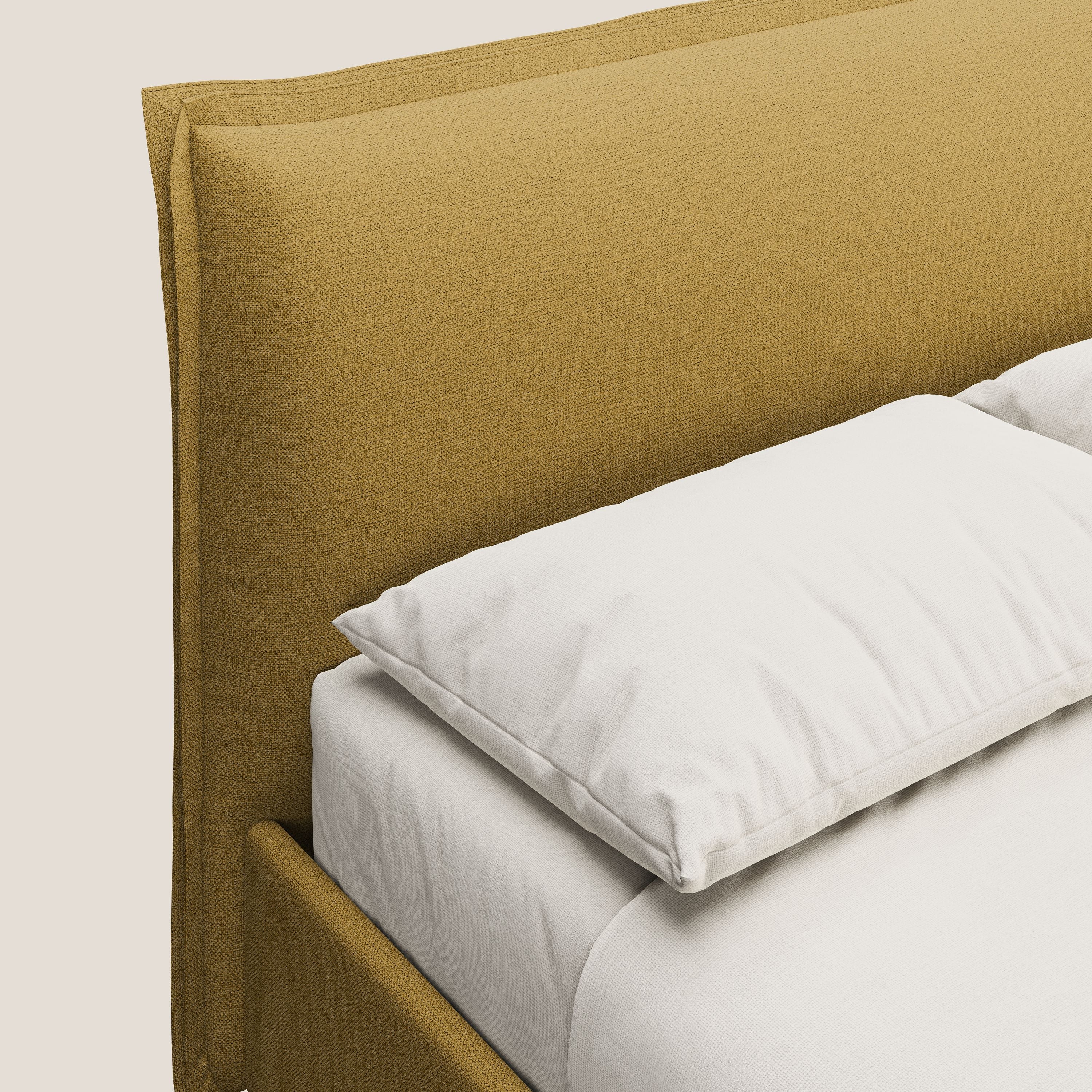 Hans letto contenitore imbottito minimal in tessuto simil cotone impermeabile T19 giallo - divani.store