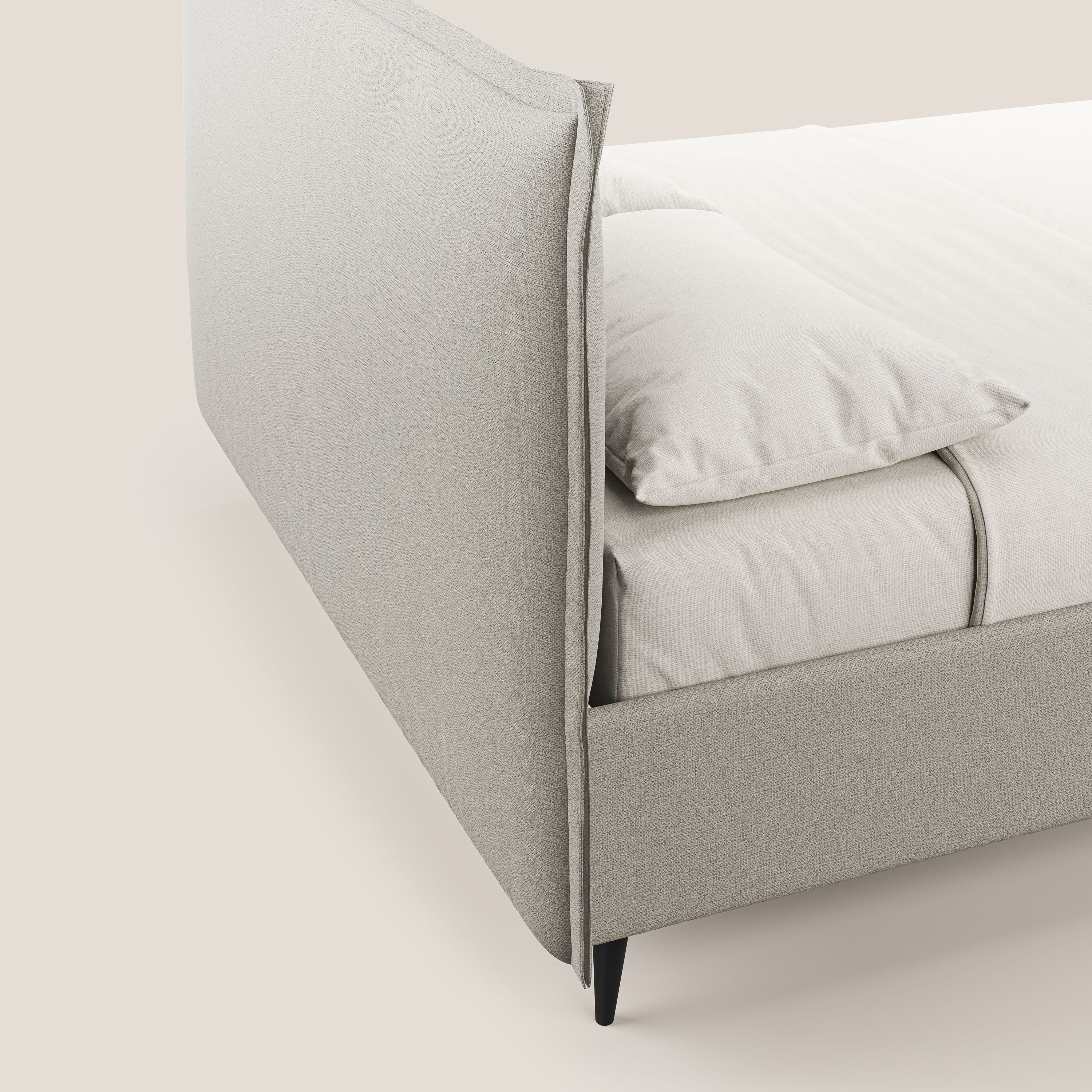 Hans letto contenitore imbottito minimal in tessuto simil cotone impermeabile T19 panna - divani.store