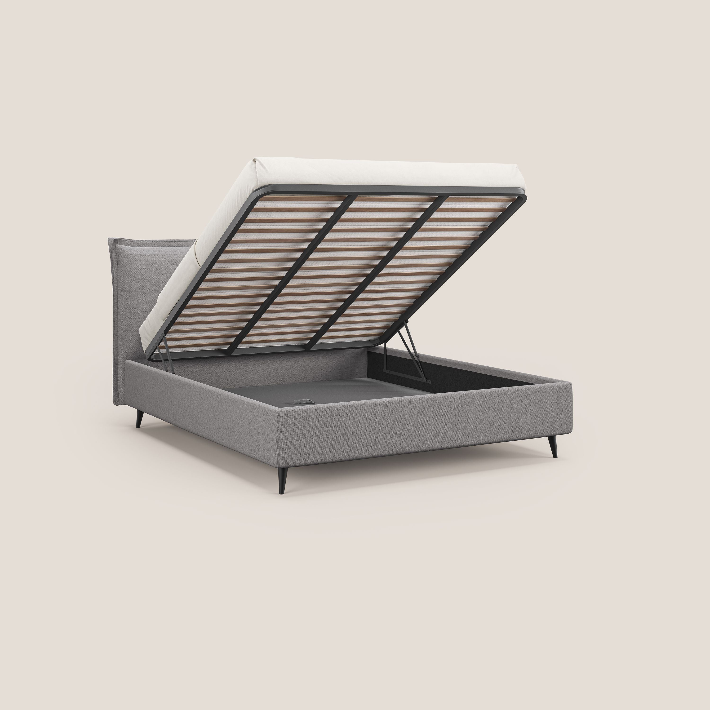 Hans letto contenitore imbottito minimal in tessuto simil cotone impermeabile T19 grigio - divani.store