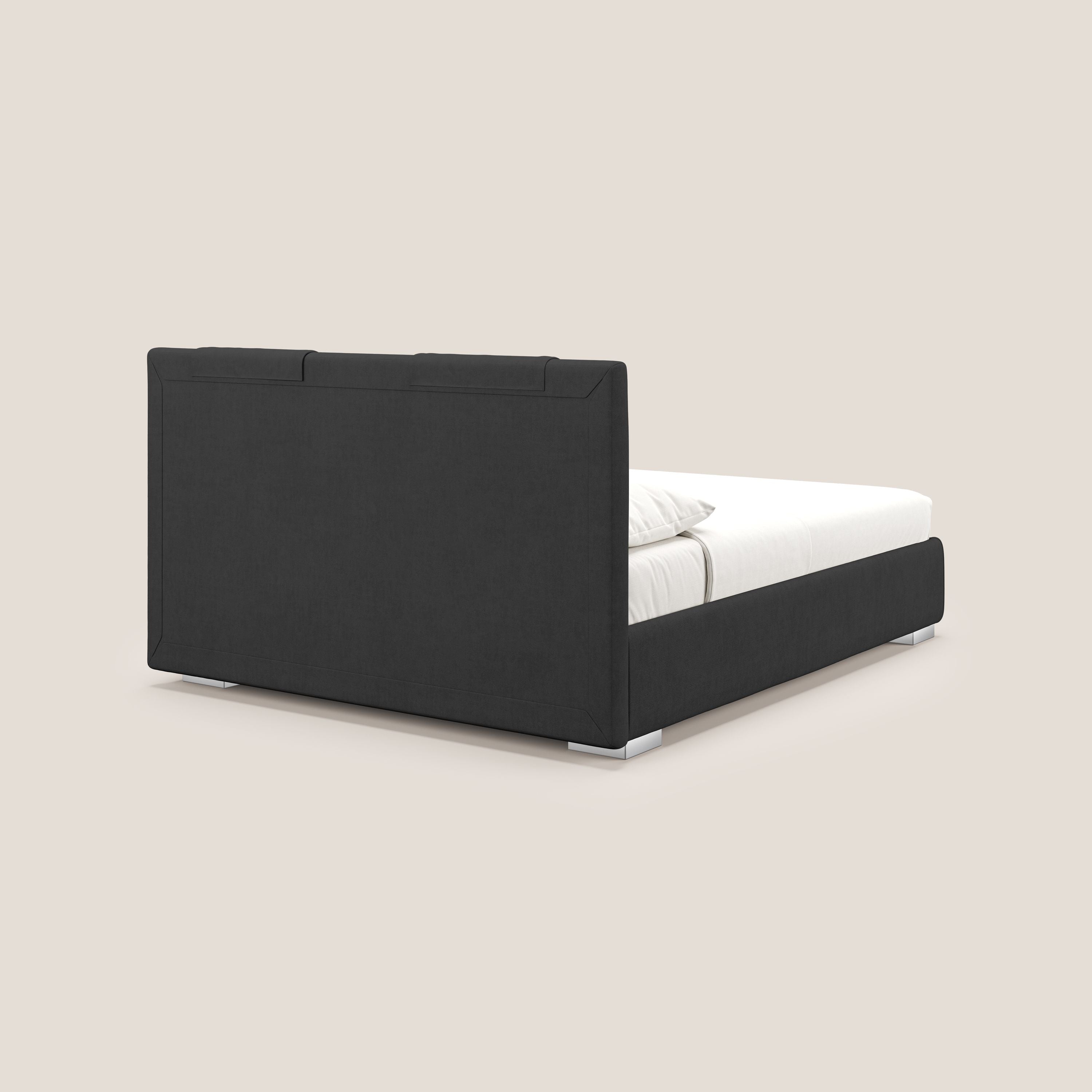 Horus letto imbottito contenitore e presa USB sulla testata in tessuto impermeabile T02 nero - divani.store