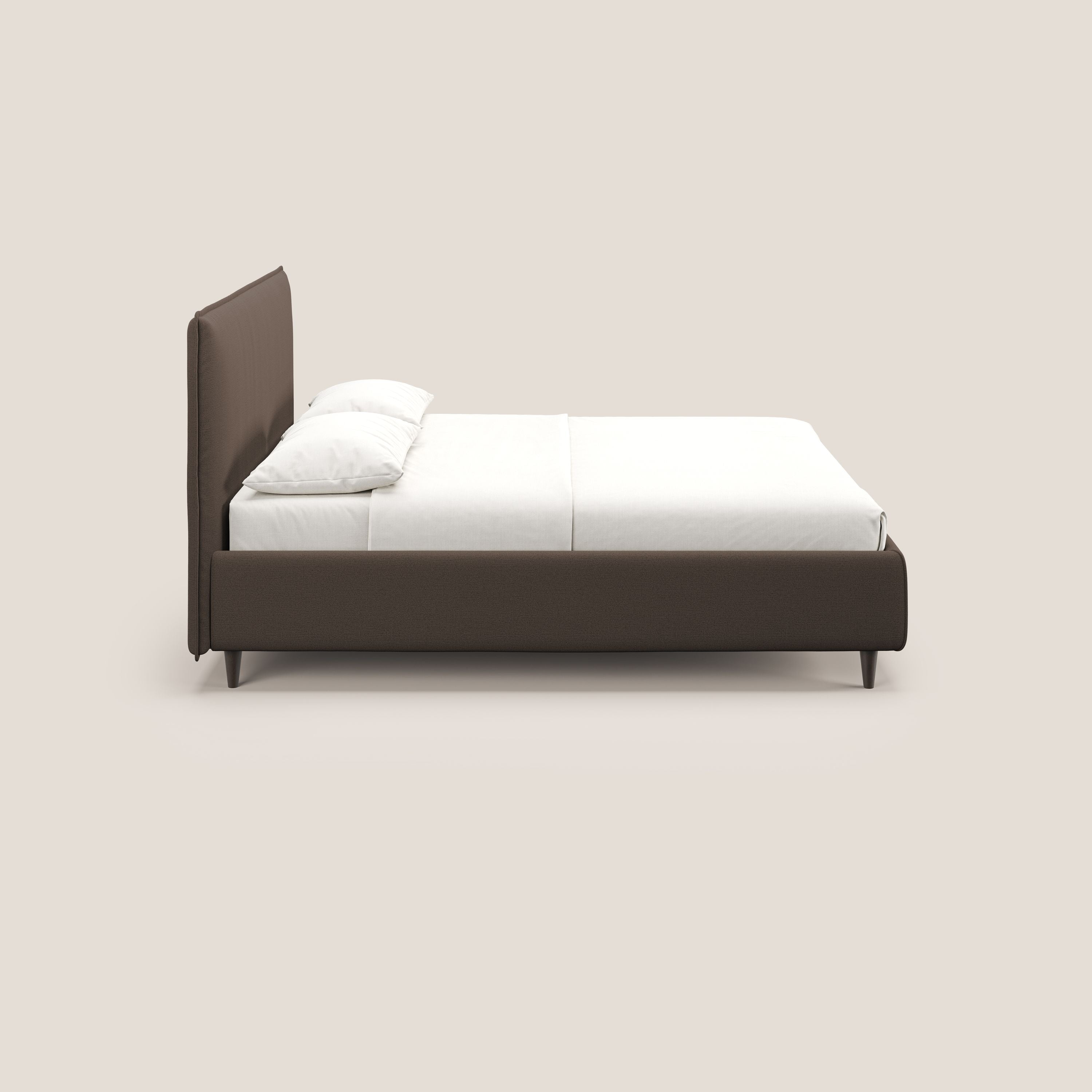 Hunter letto imbottito contenitore sfoderabile in tessuto impermeabile fiammato T19 marrone - divani.store