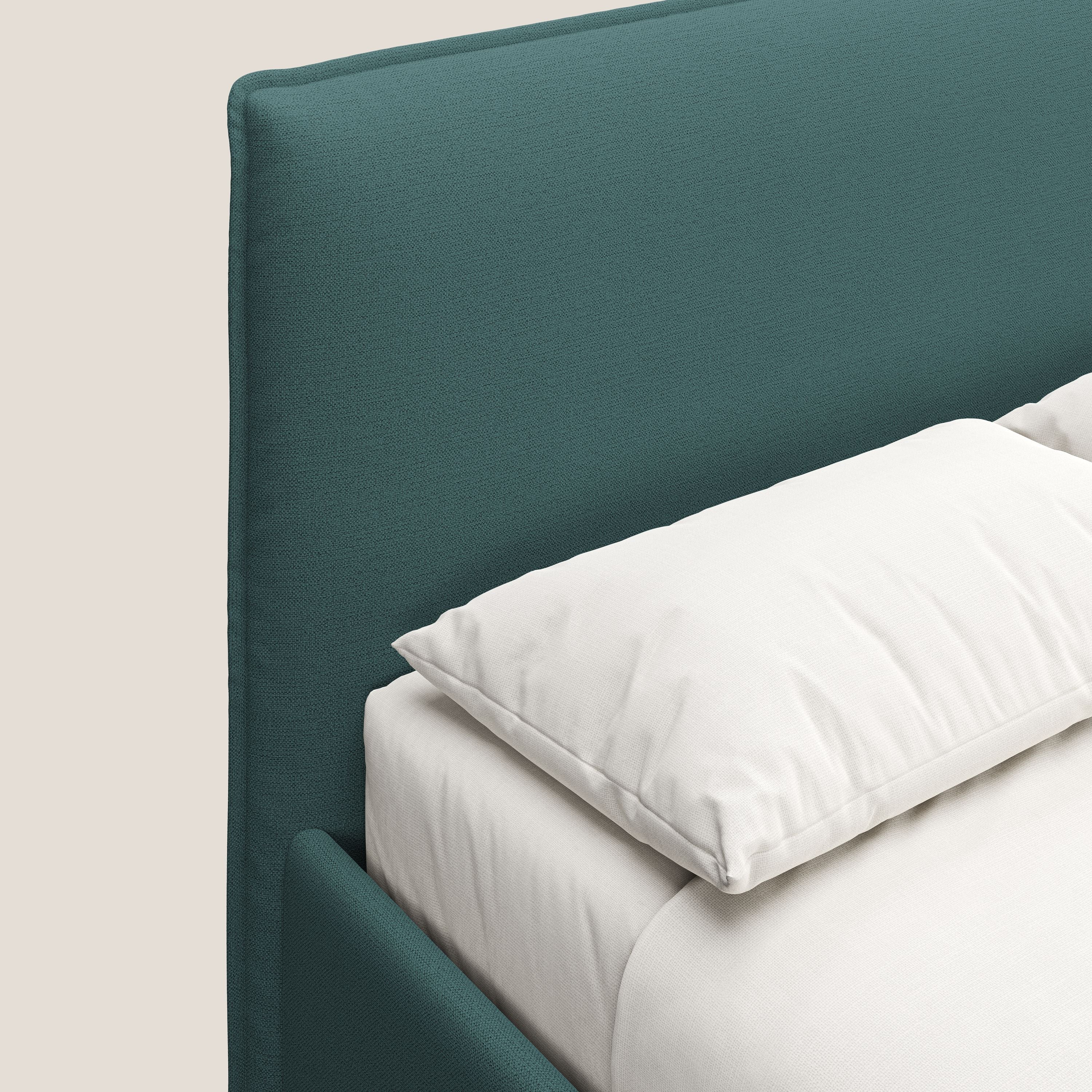 Hunter letto imbottito contenitore sfoderabile in tessuto impermeabile fiammato T19 petrolio - divani.store