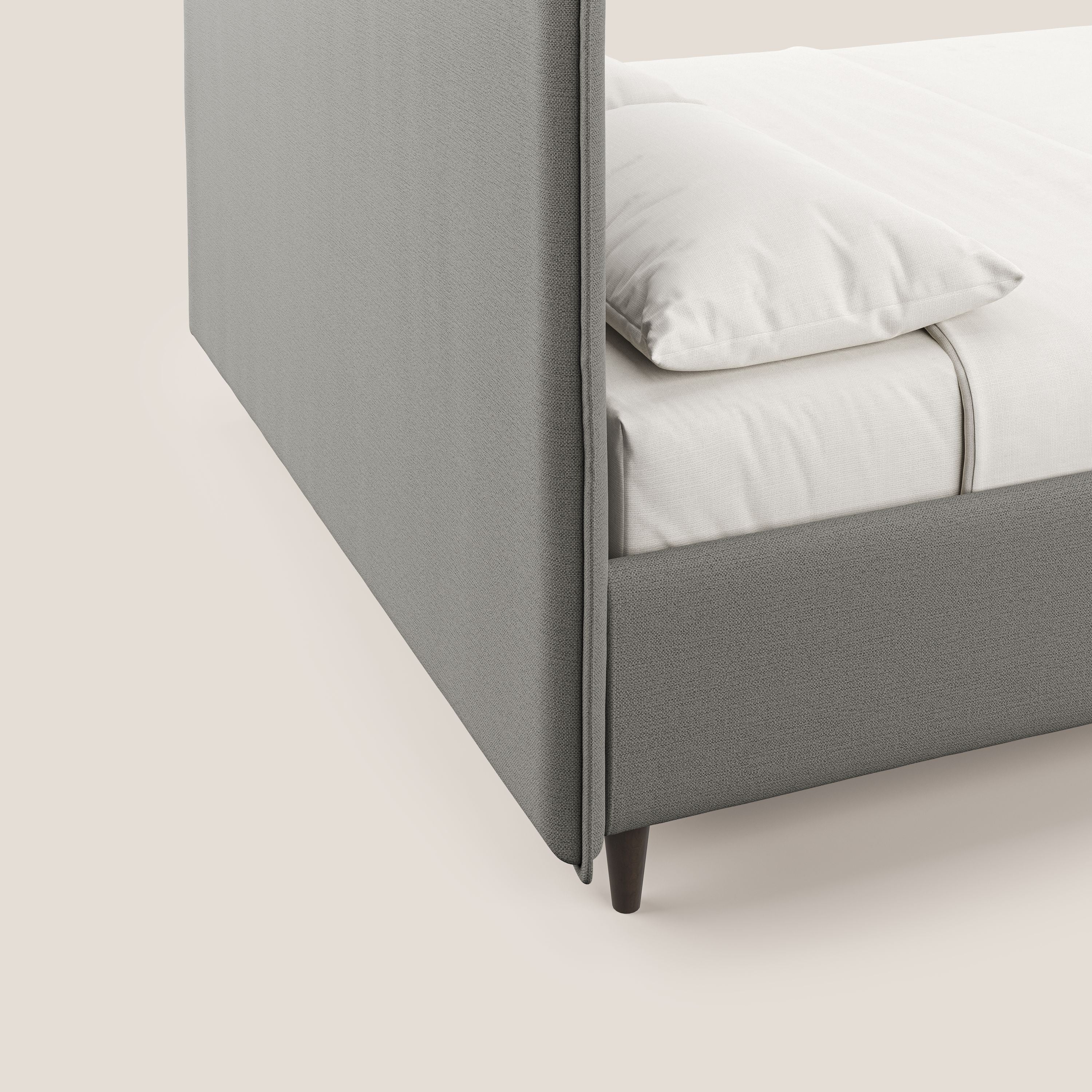 Hunter letto imbottito contenitore sfoderabile in tessuto impermeabile fiammato T19 beige - divani.store