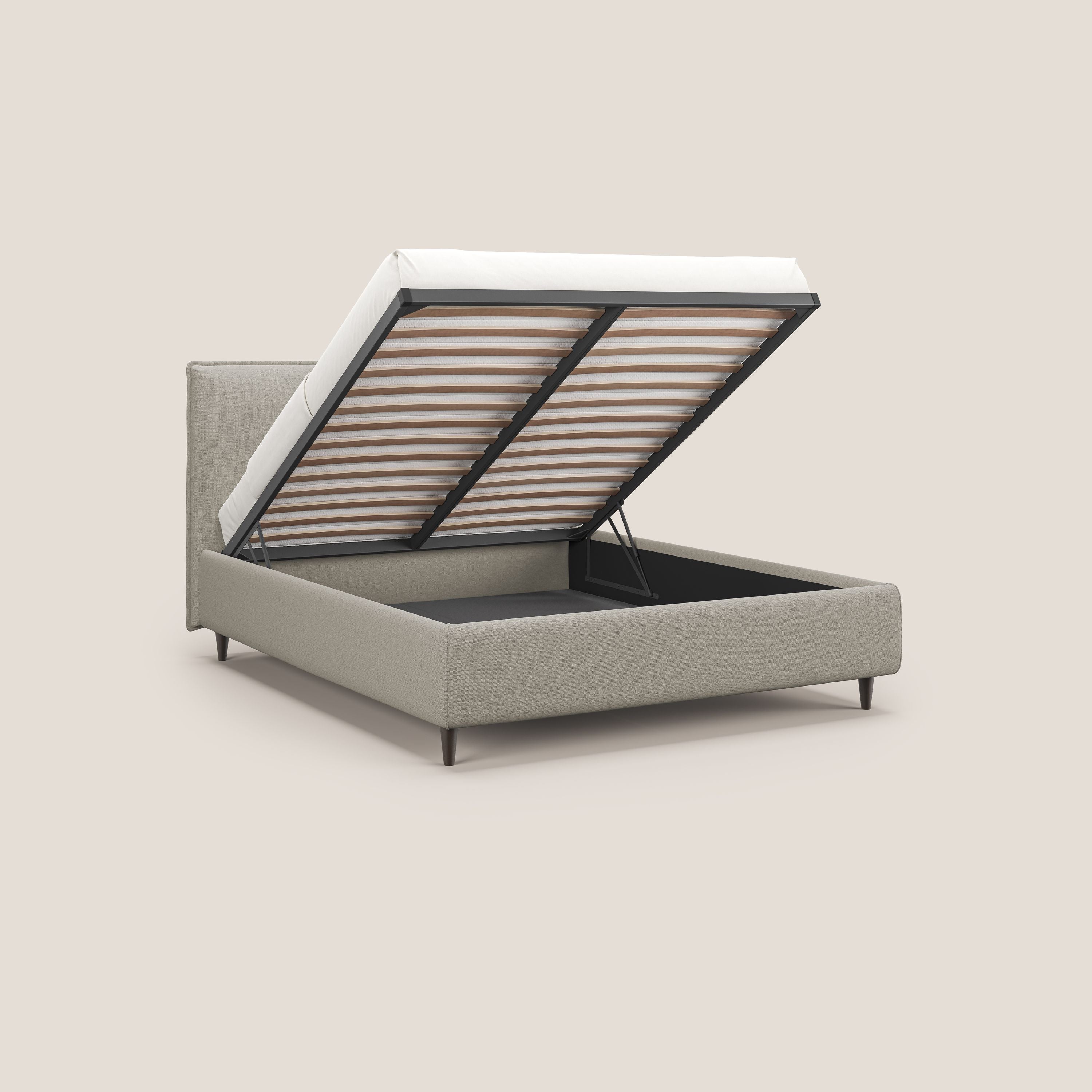 Hunter letto imbottito contenitore sfoderabile in tessuto impermeabile fiammato T19 panna - divani.store