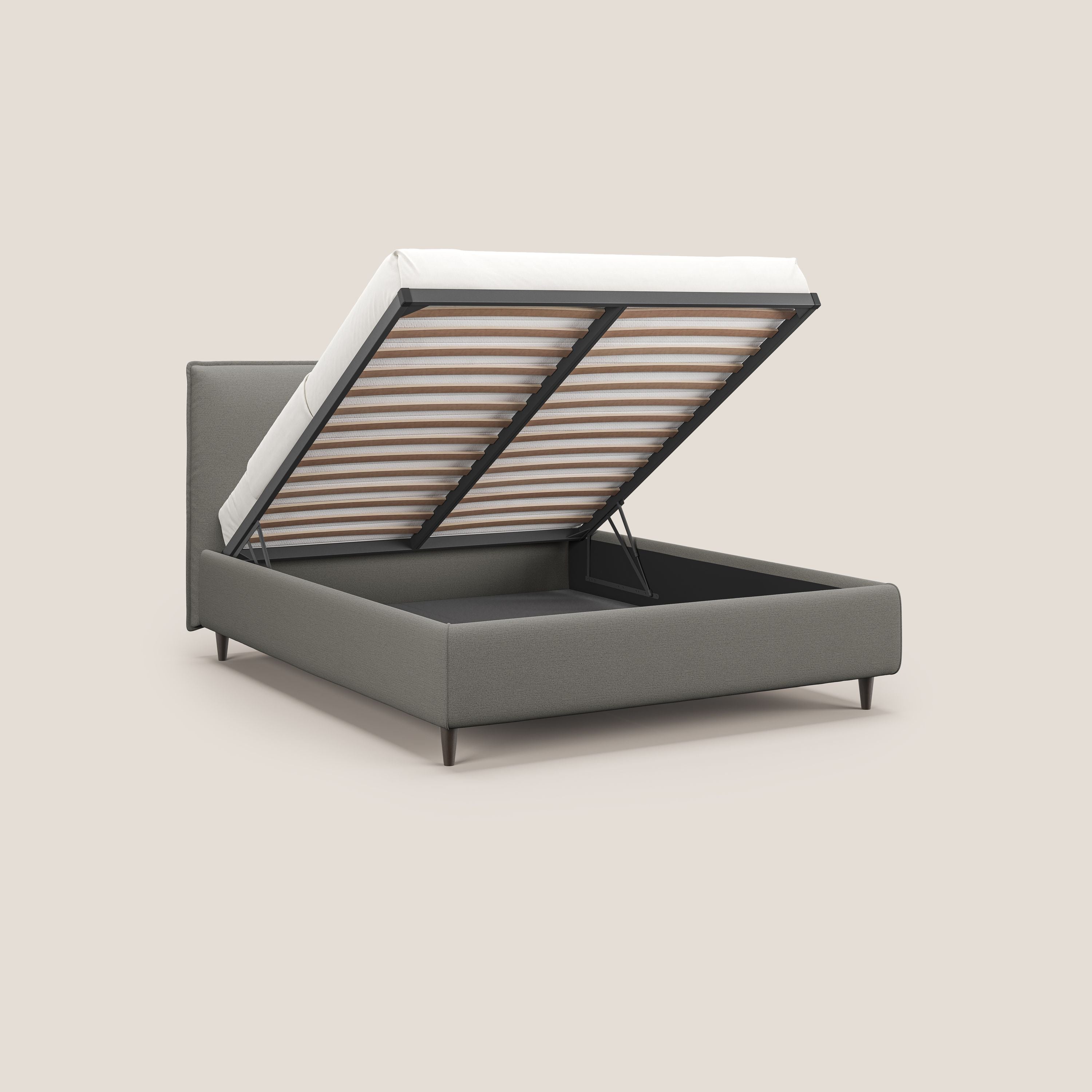 Hunter letto imbottito contenitore sfoderabile in tessuto impermeabile fiammato T19 beige - divani.store