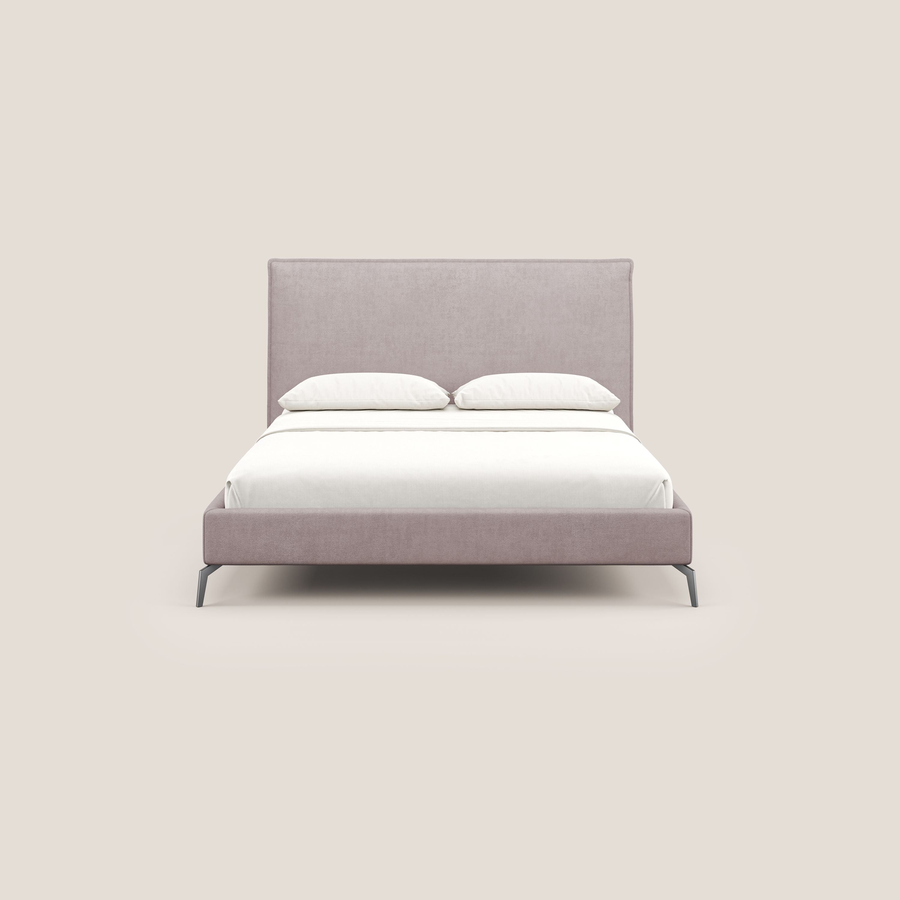 Iris letto imbottito con piedini neri sfoderabile in tessuto impermeabile T02 rosa - divani.store