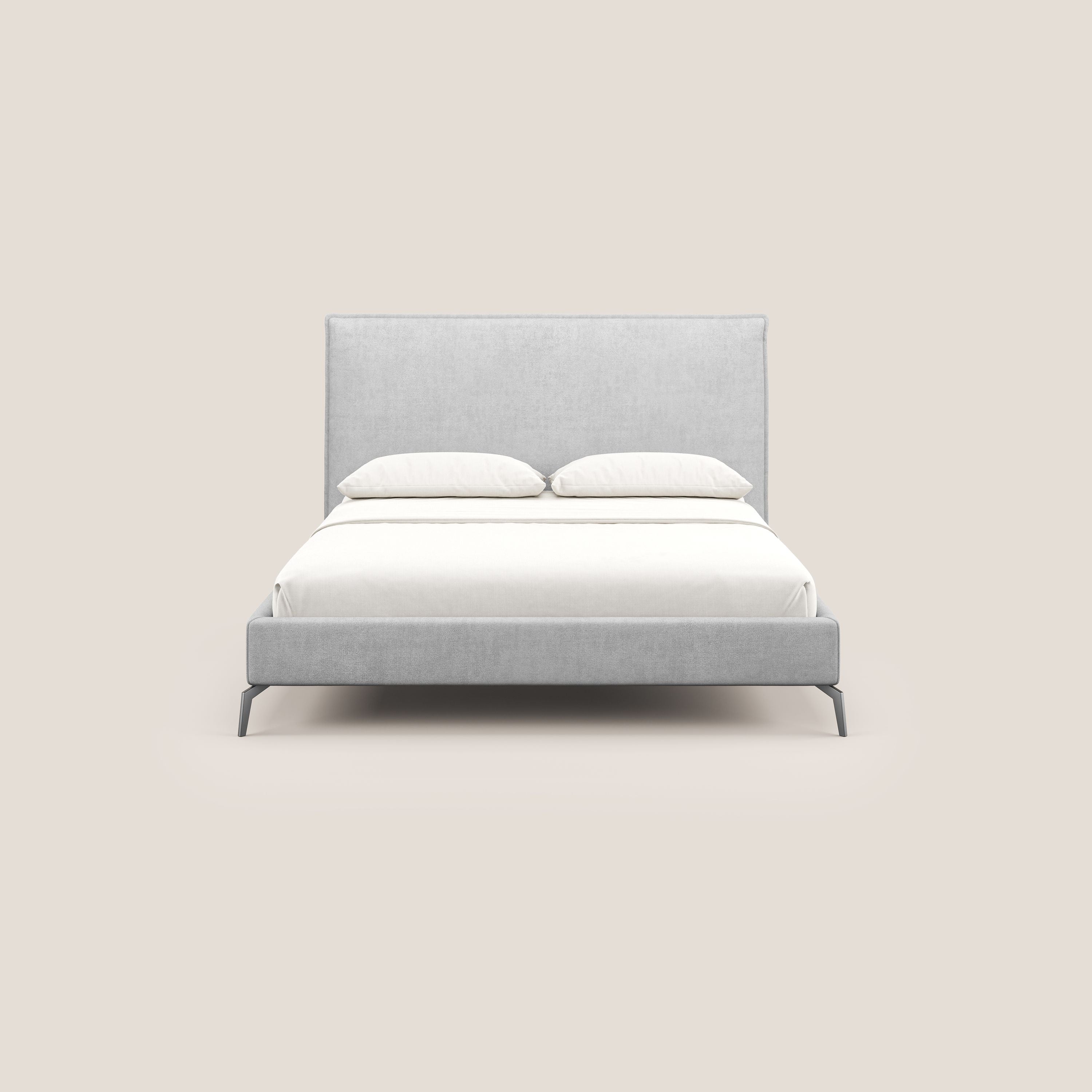 Iris letto imbottito con piedini neri sfoderabile in tessuto impermeabile T02 grigio chiaro - divani.store