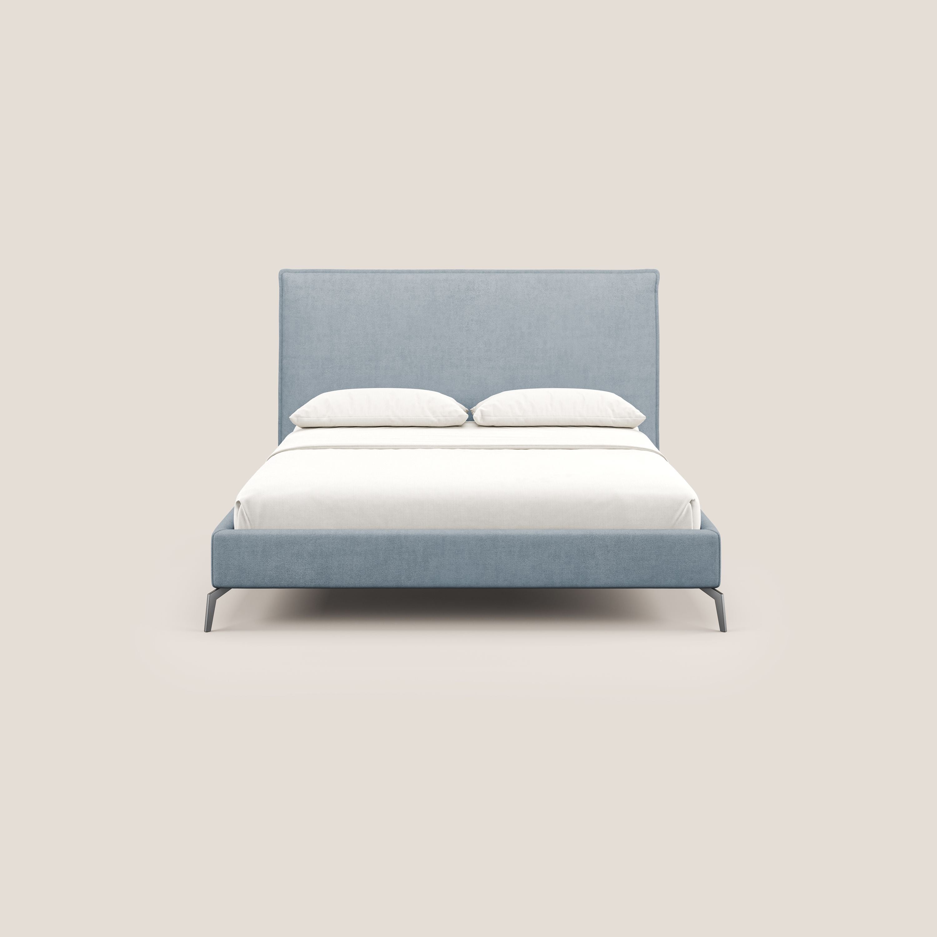 Iris letto imbottito con piedini neri sfoderabile in tessuto impermeabile T02 carta da zucchero - divani.store