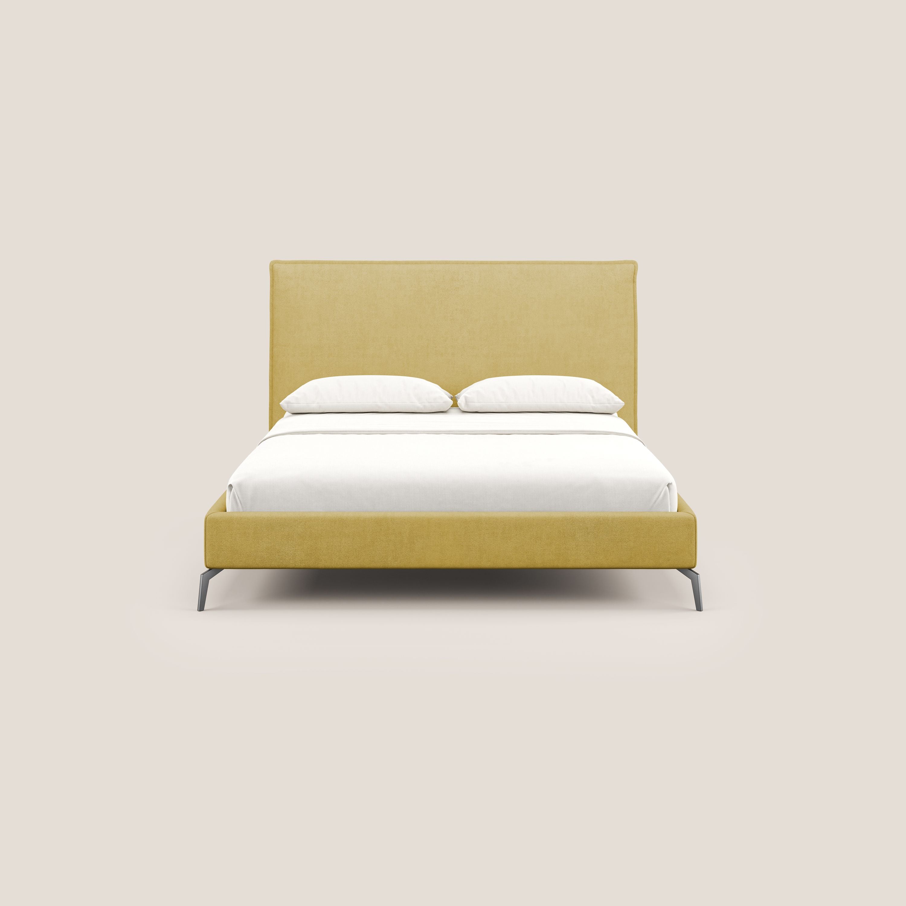 Iris letto imbottito con piedini neri sfoderabile in tessuto impermeabile T02 giallo - divani.store