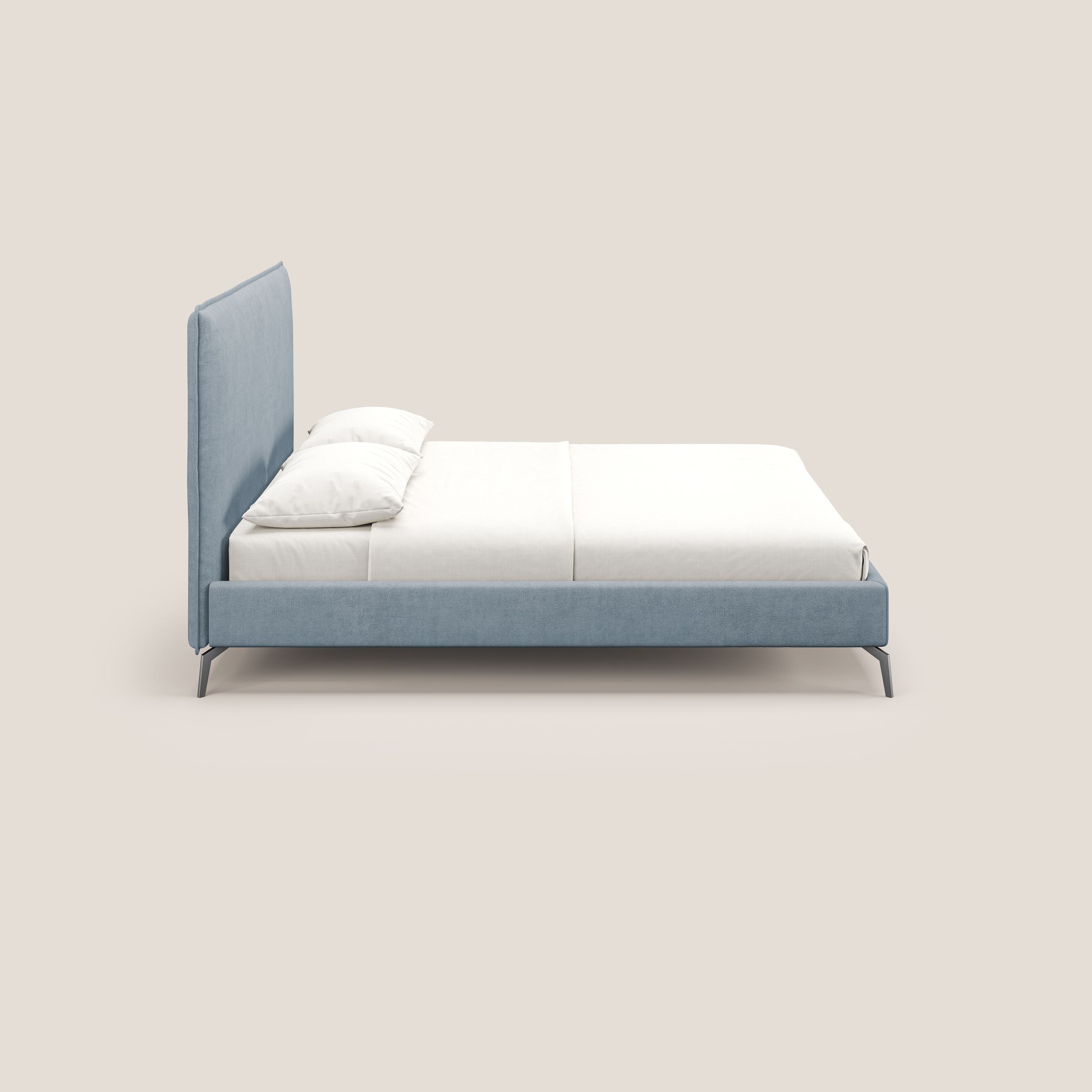 Iris letto imbottito con piedini neri sfoderabile in tessuto impermeabile T02 carta da zucchero - divani.store