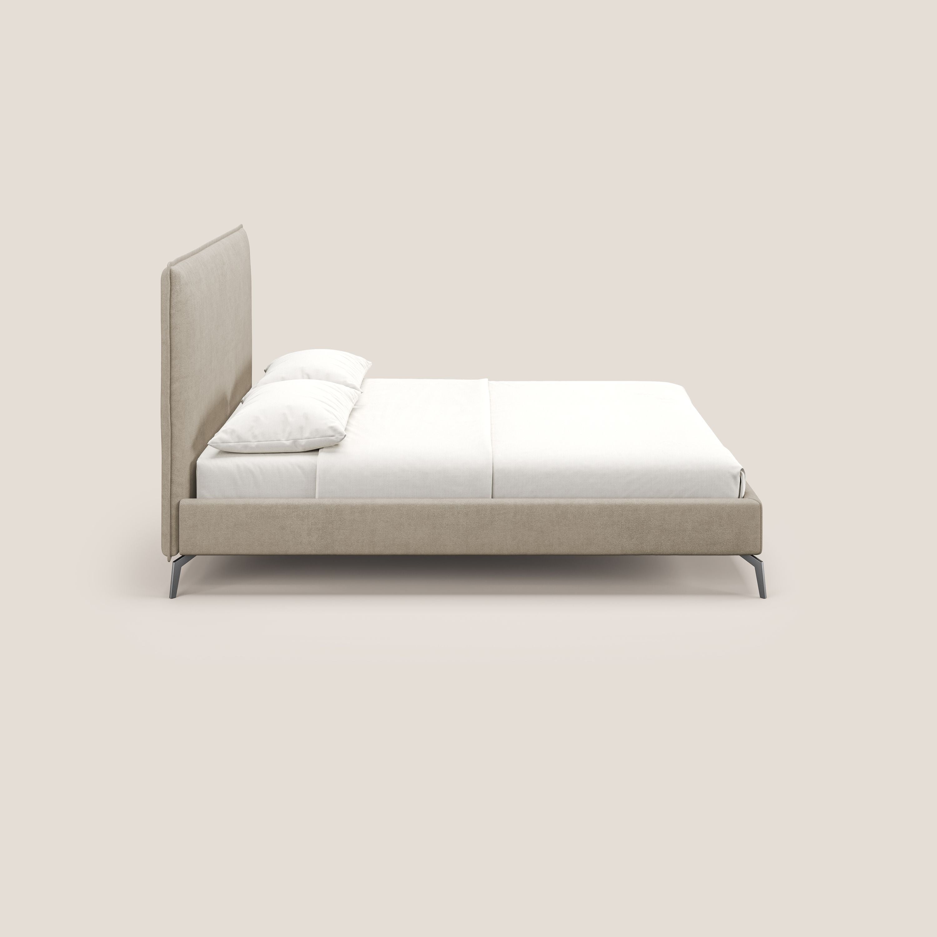 Iris letto imbottito con piedini neri sfoderabile in tessuto impermeabile T02 beige - divani.store
