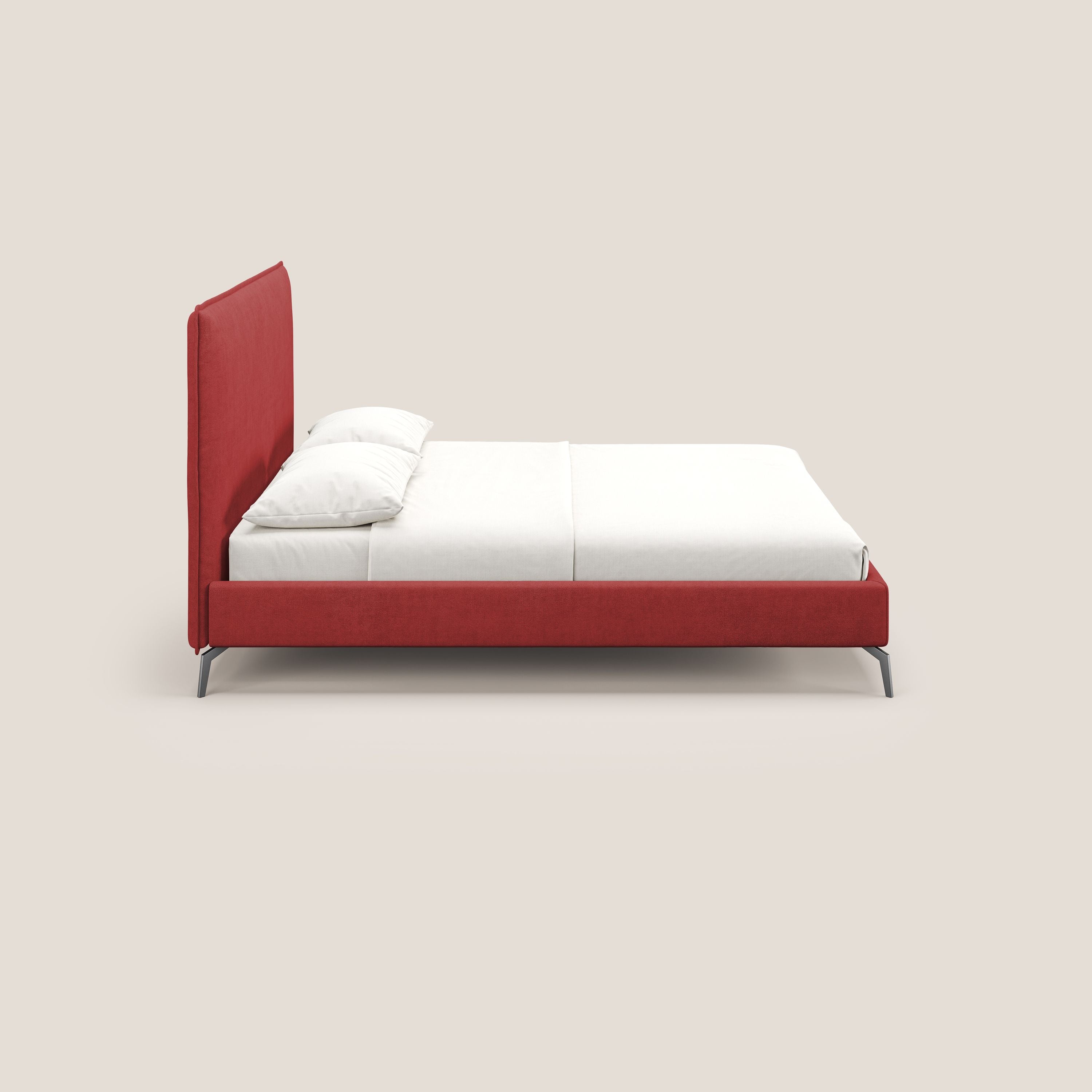 Iris letto imbottito con piedini neri sfoderabile in tessuto impermeabile T02 rosso - divani.store