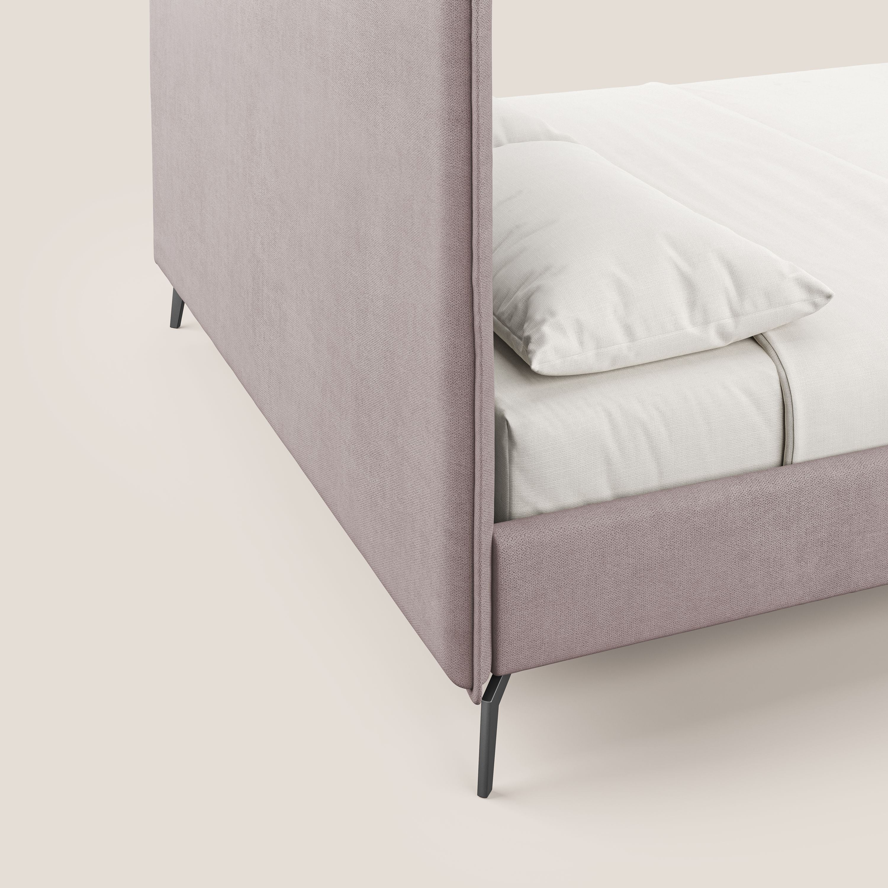 Iris letto imbottito con piedini neri sfoderabile in tessuto impermeabile T02 rosa - divani.store