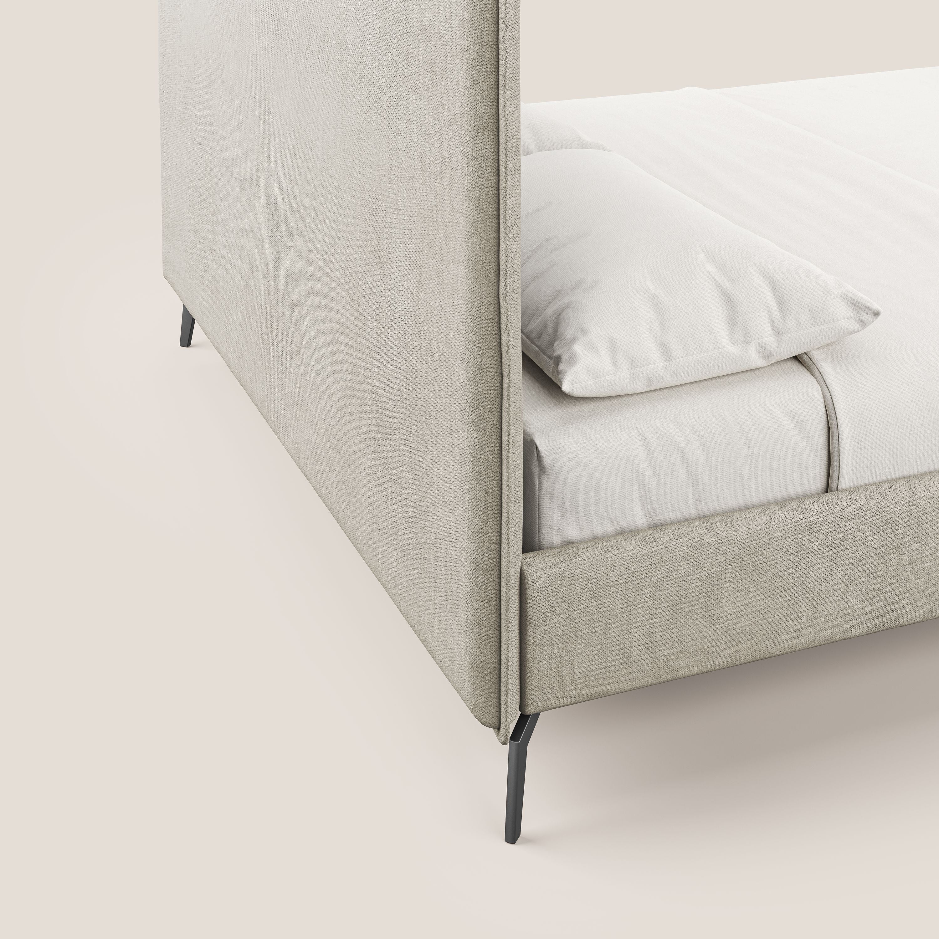 Iris letto imbottito con piedini neri sfoderabile in tessuto impermeabile T02 panna - divani.store