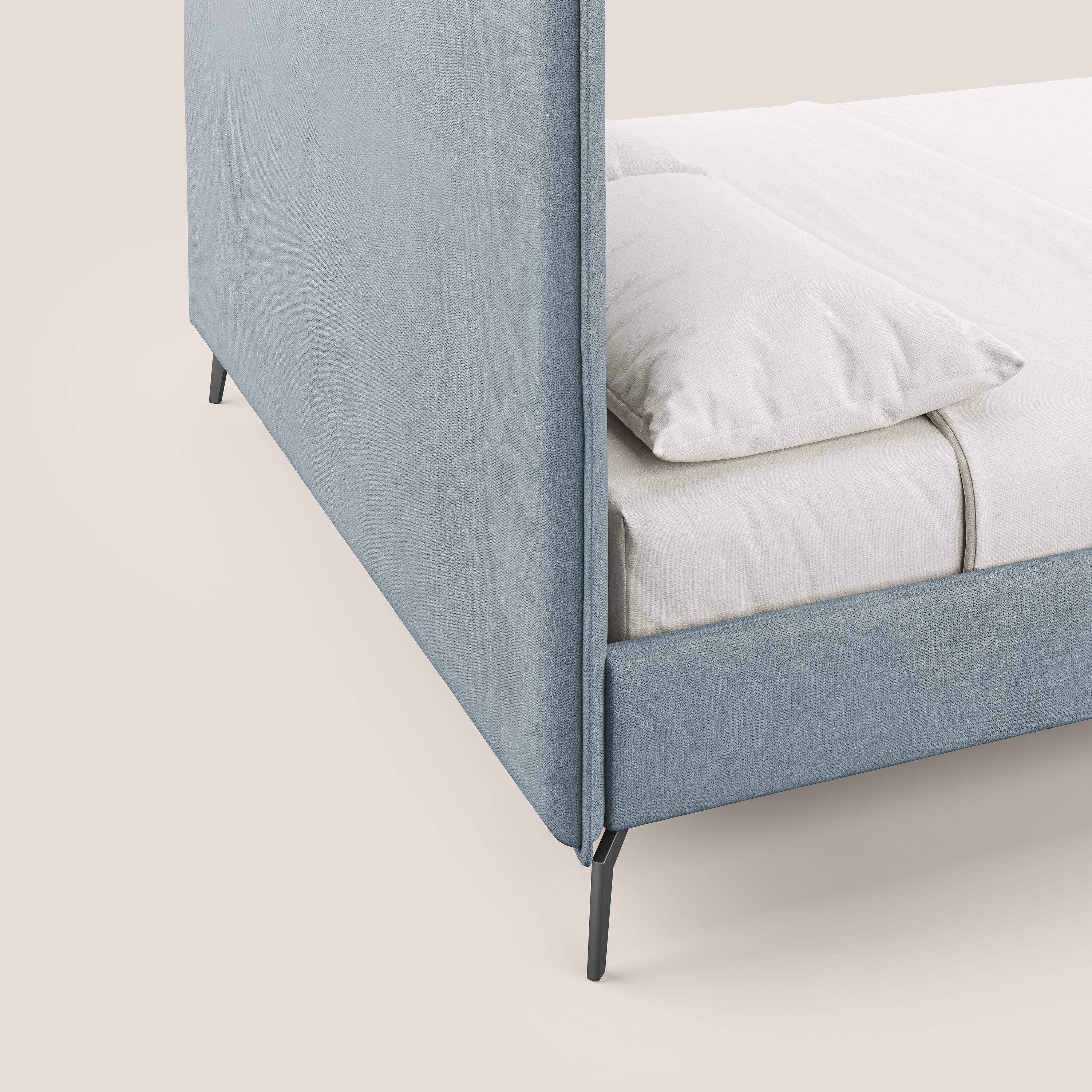Iris letto imbottito con piedini neri sfoderabile in tessuto impermeabile T02 carta da zucchero - divani.store