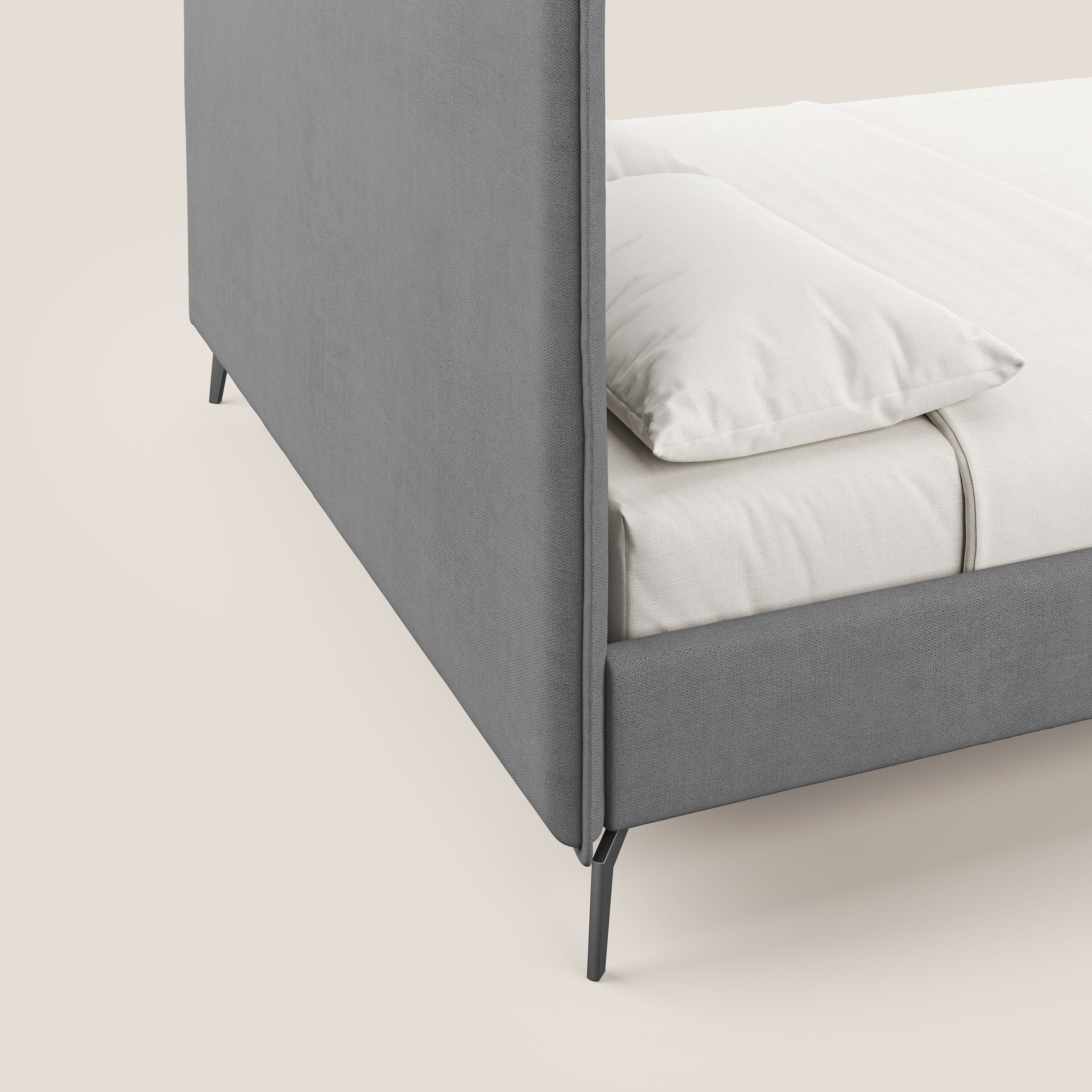 Iris letto imbottito con piedini neri sfoderabile in tessuto impermeabile T02 grigio - divani.store