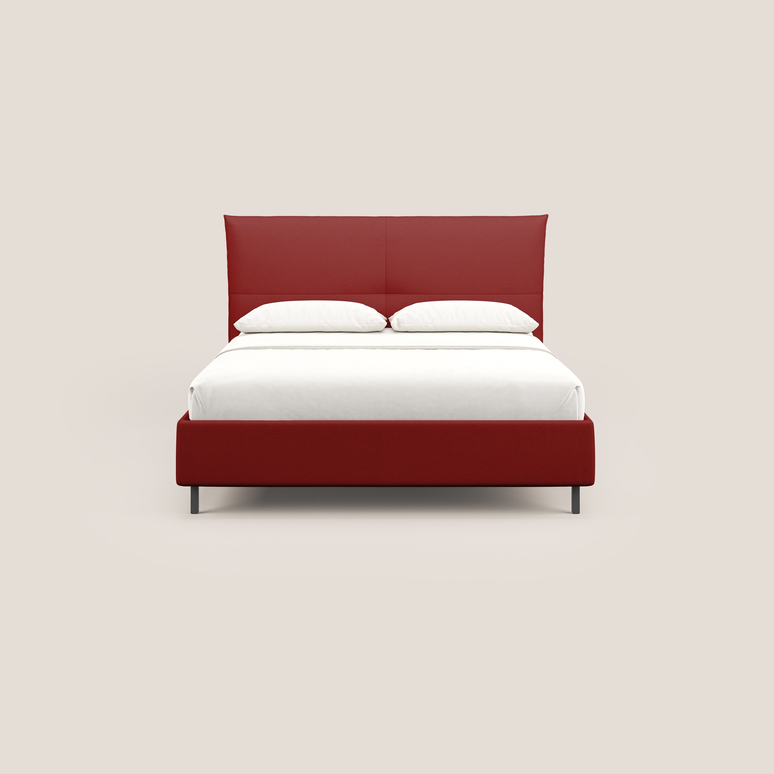 Izumi letto imbottito contenitore con piedi alti in tessuto smacchiabile T05 rosso - divani.store