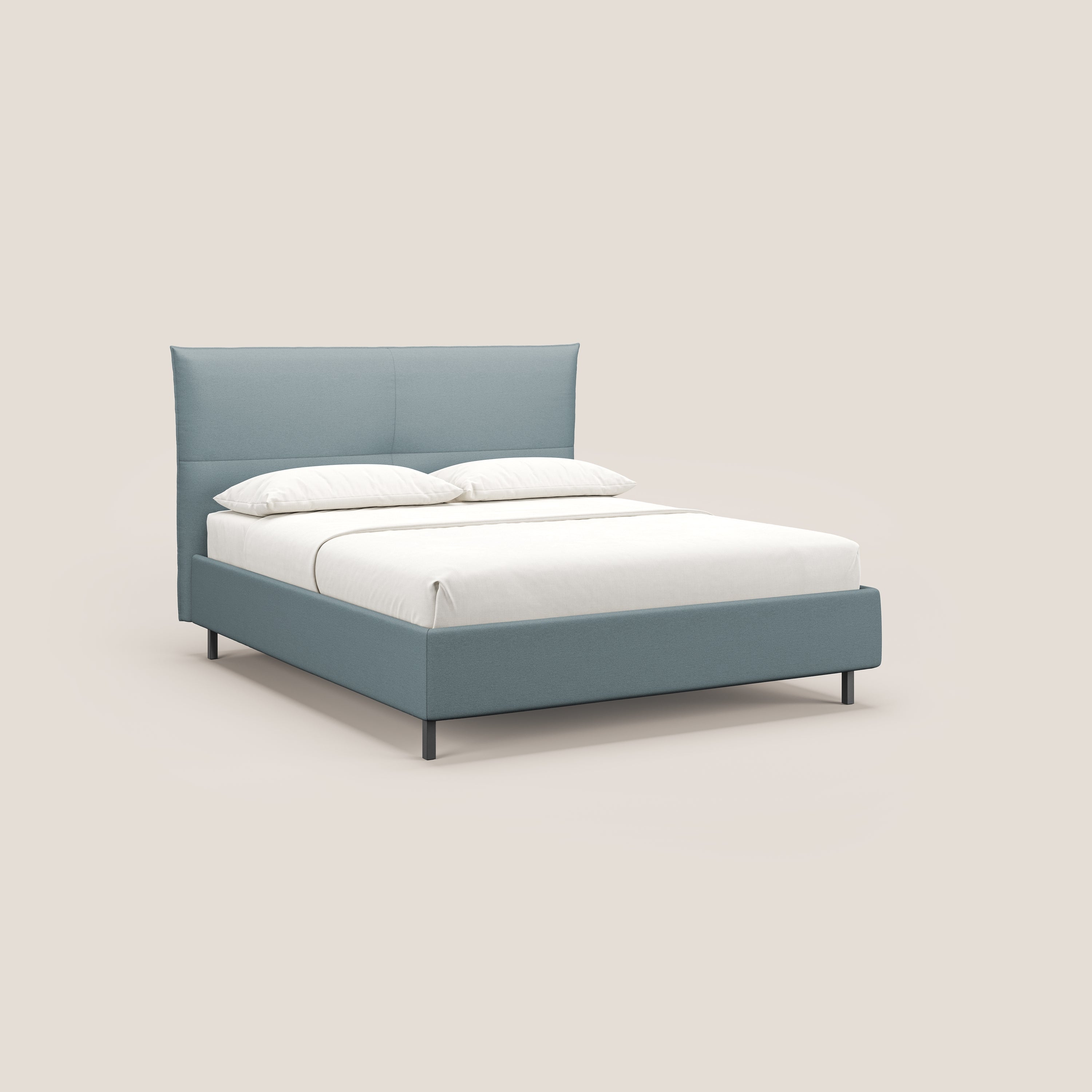 Izumi letto imbottito contenitore con piedi alti in tessuto smacchiabile T05 carta da zucchero - divani.store
