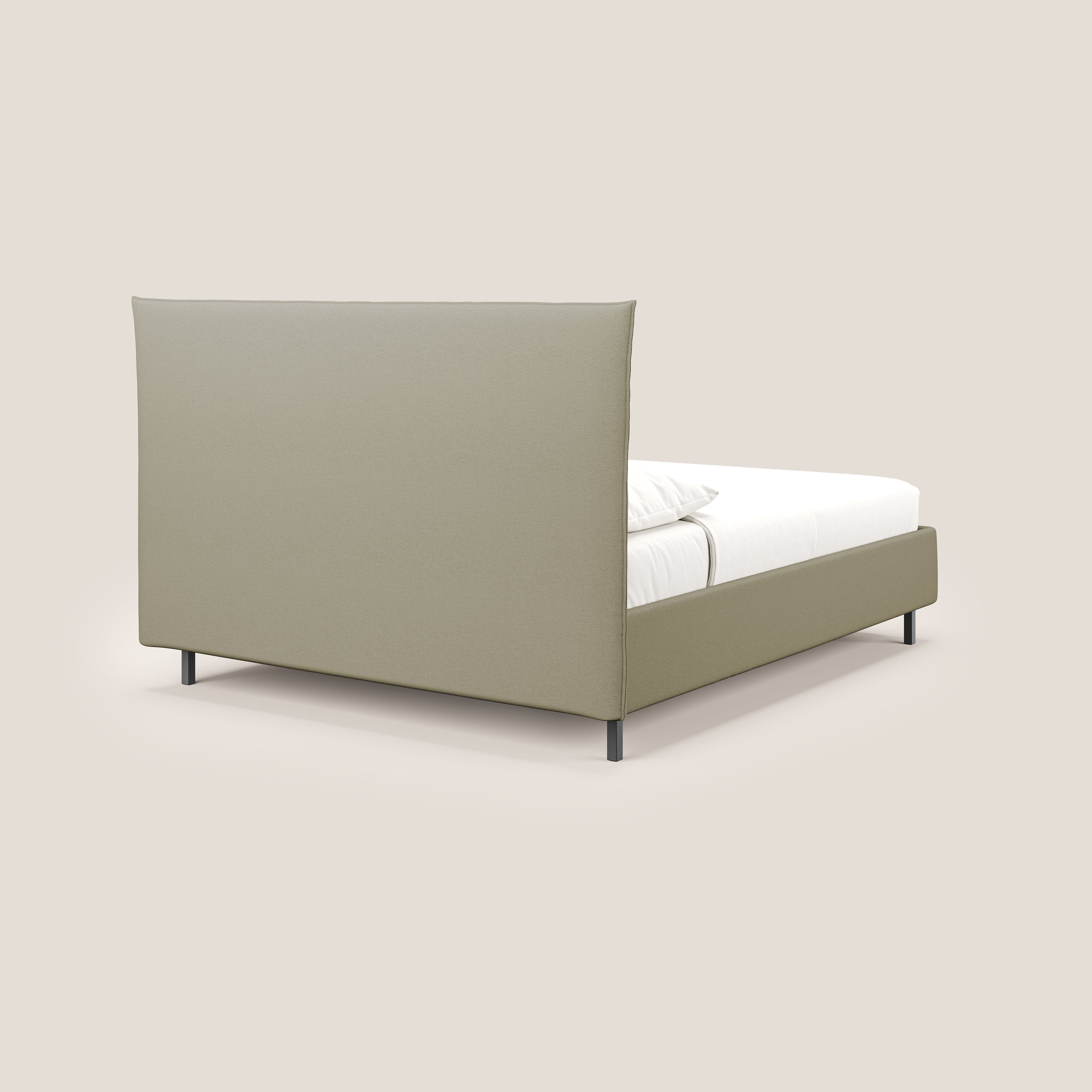 Izumi letto imbottito contenitore con piedi alti in tessuto smacchiabile T05 panna - divani.store