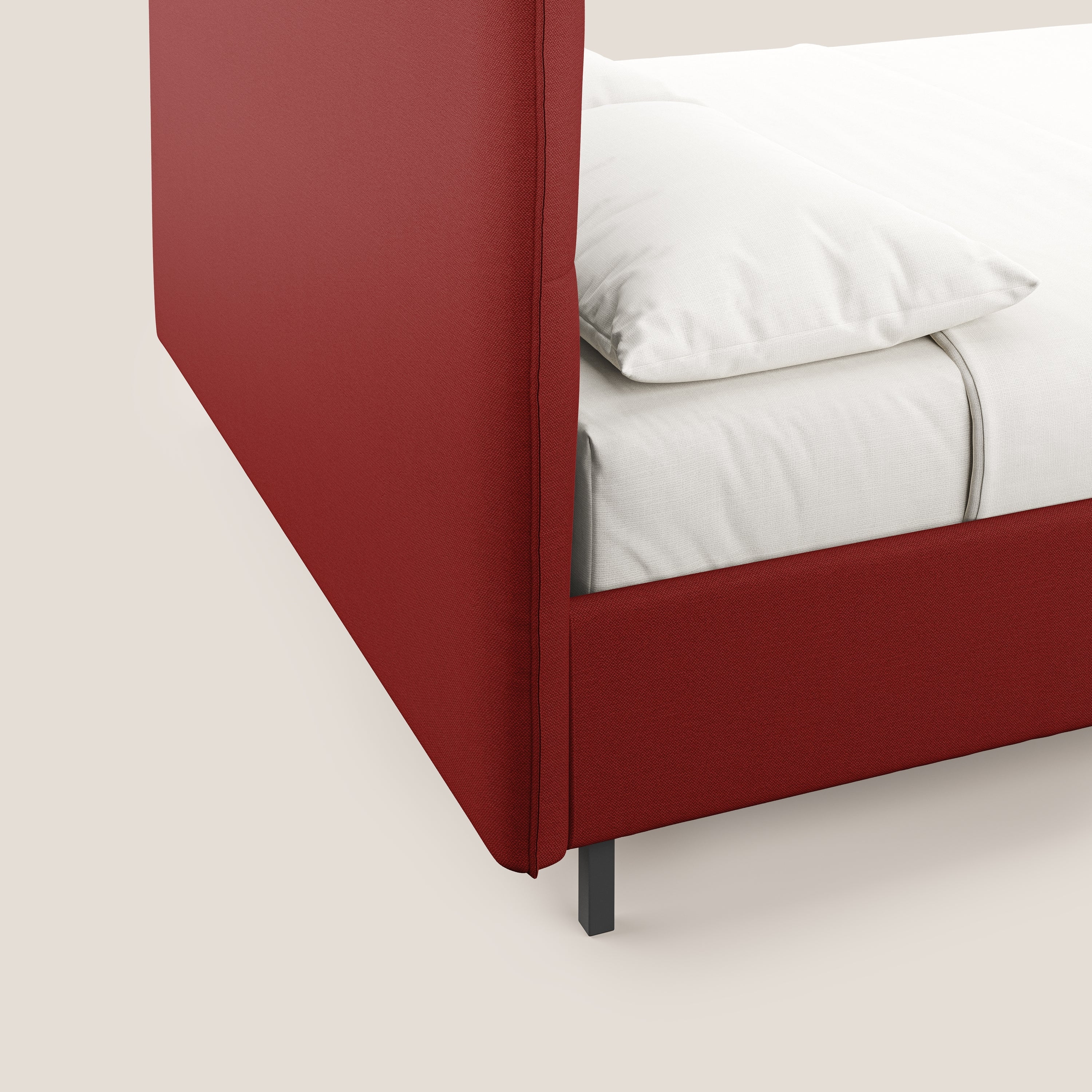 Izumi letto imbottito contenitore con piedi alti in tessuto smacchiabile T05 rosso - divani.store