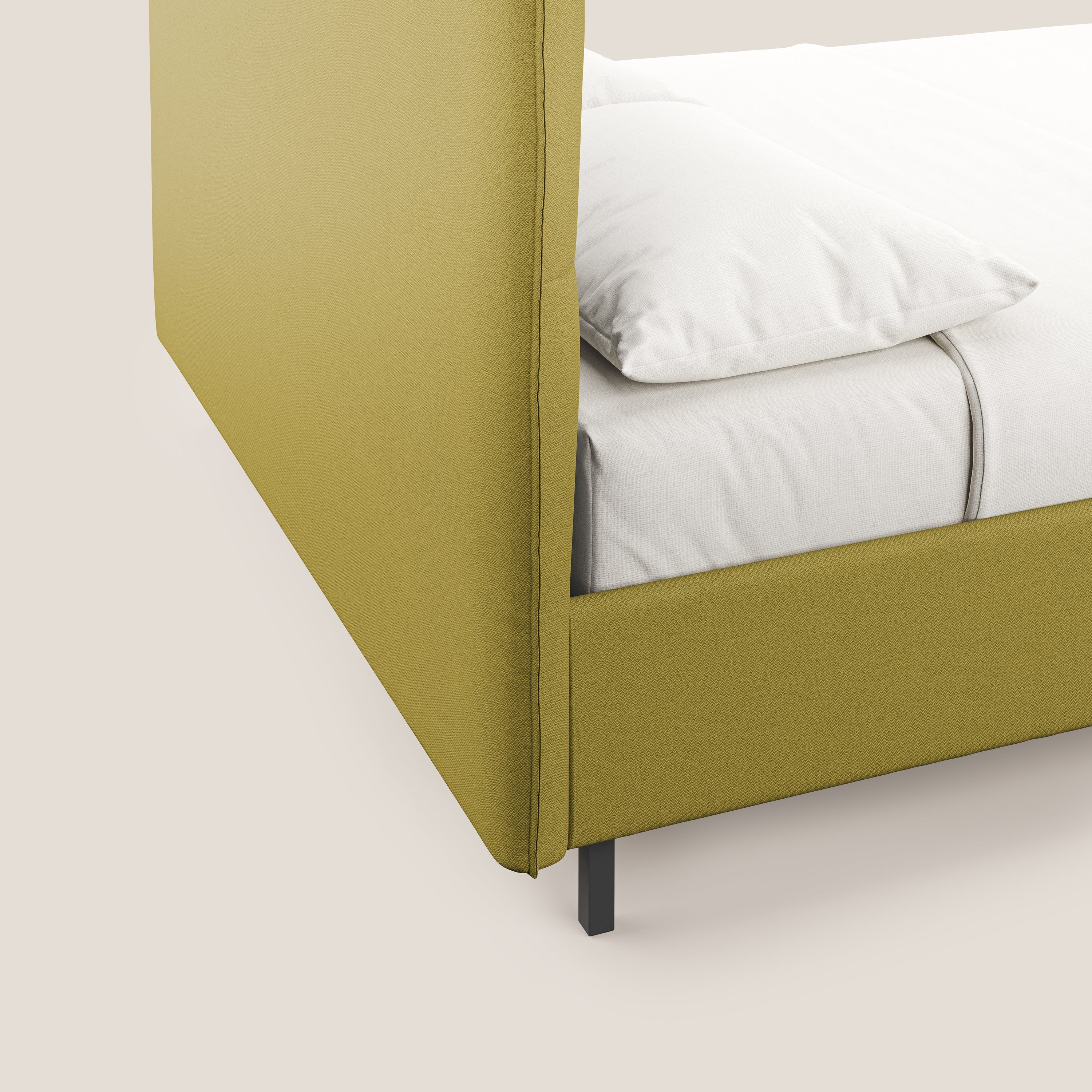 Izumi letto imbottito contenitore con piedi alti in tessuto smacchiabile T05 giallo - divani.store