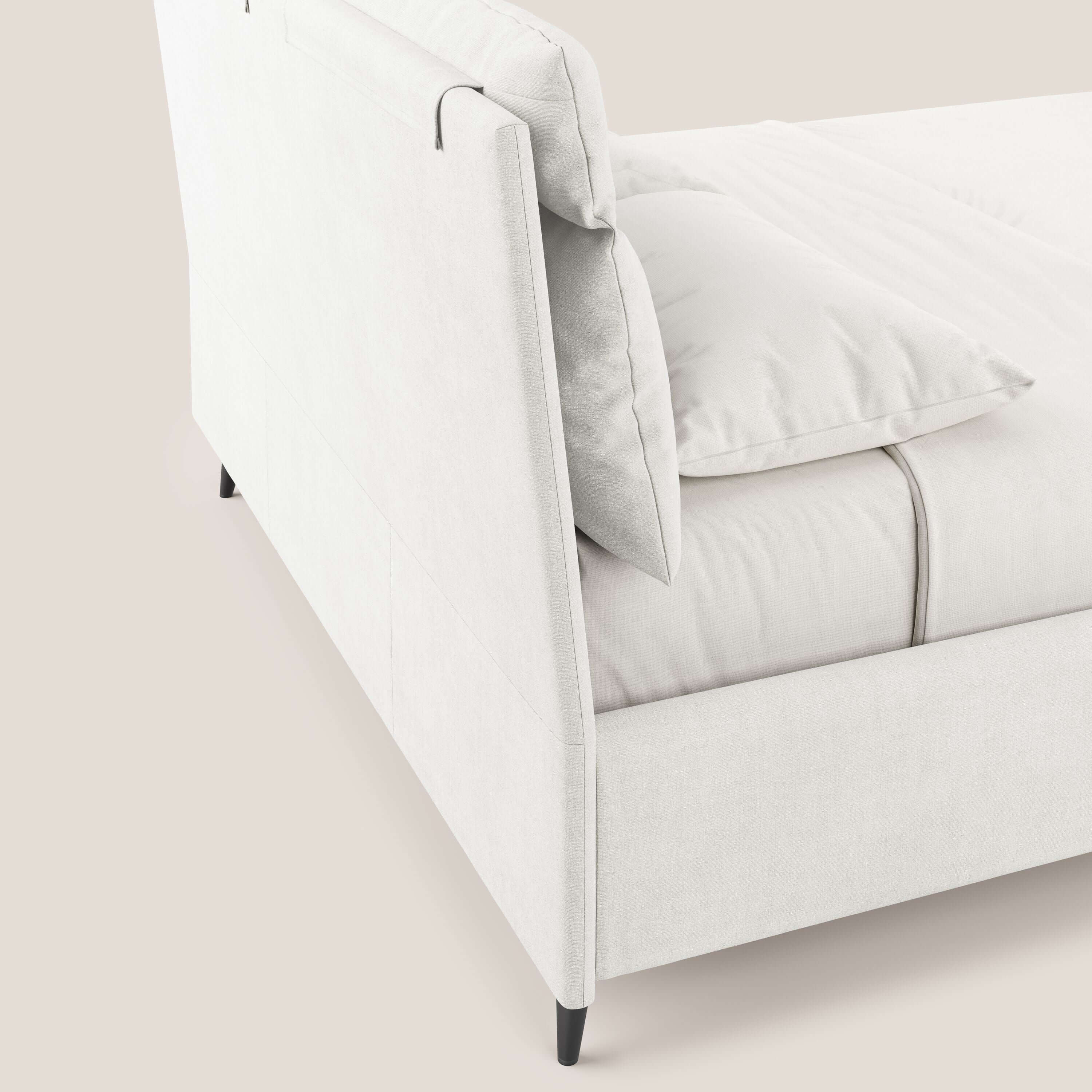 Jerry letto imbottito contenitore e cuscini reclinabili in tessuto smacchiabile T17 bianco - divani.store