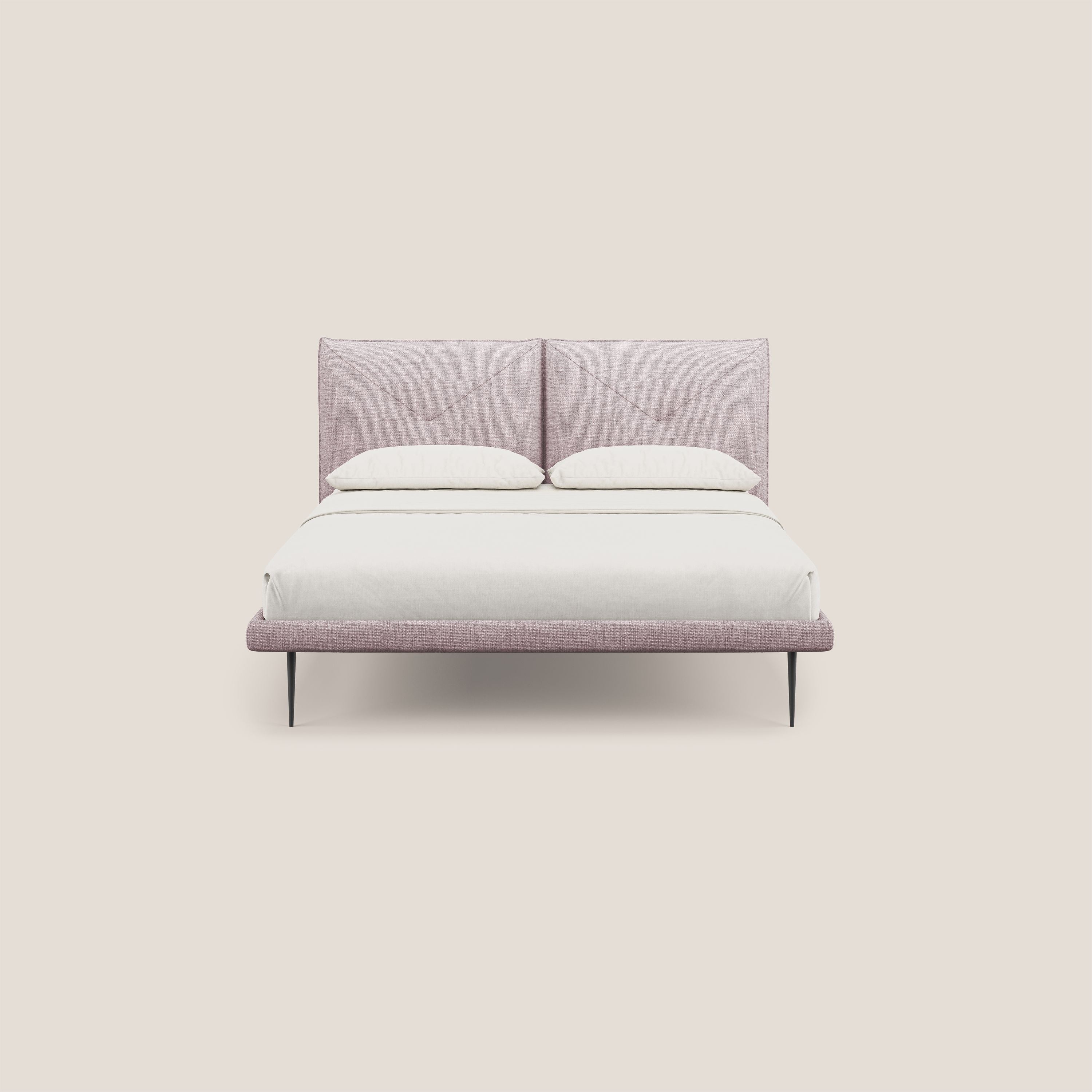 Jolie letto a doppio pannello con piedi alti in metallo in tessuto smacchiabile T18 rosa - divani.store