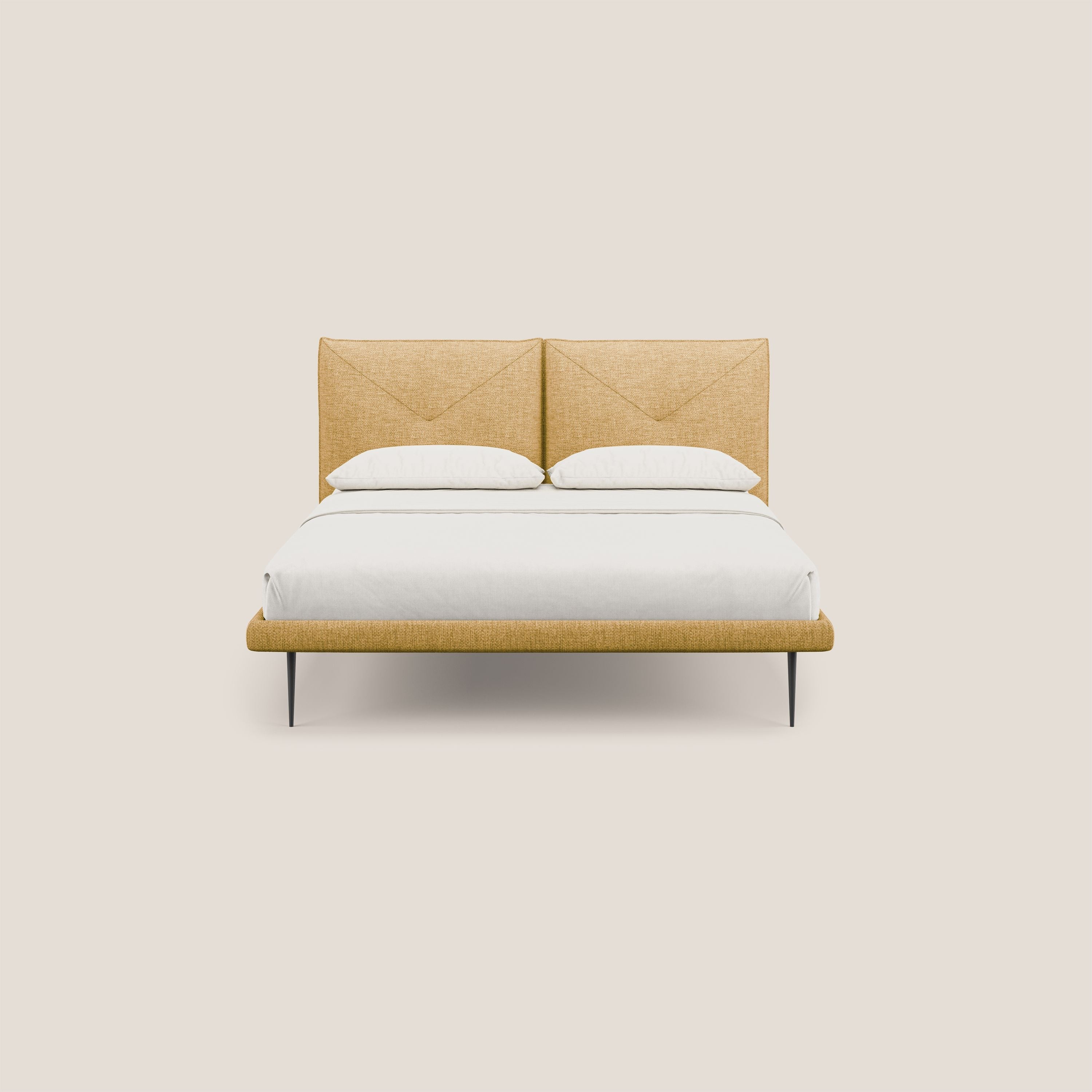 Jolie letto a doppio pannello con piedi alti in metallo in tessuto smacchiabile T18 giallo - divani.store