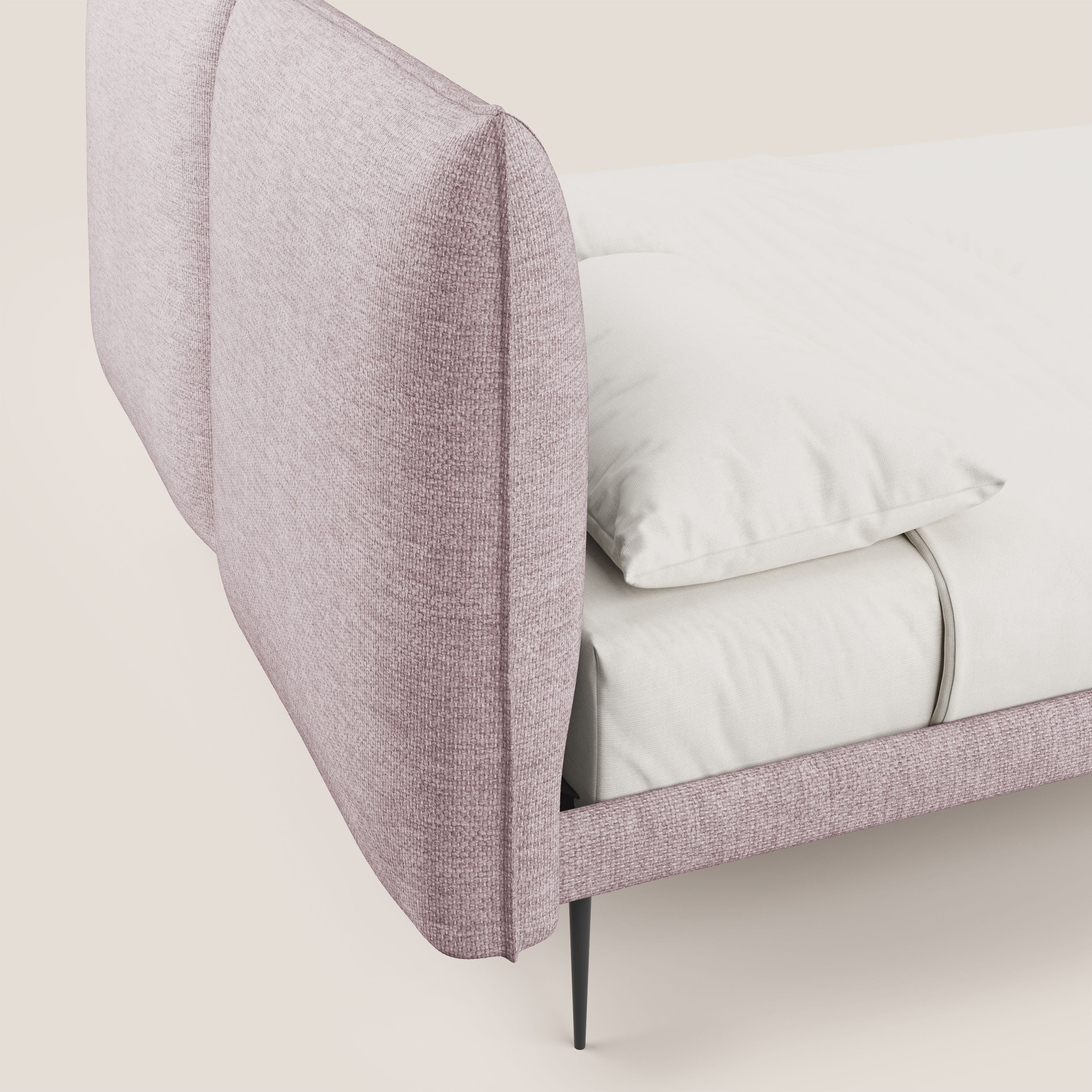 Jolie letto a doppio pannello con piedi alti in metallo in tessuto smacchiabile T18 rosa - divani.store