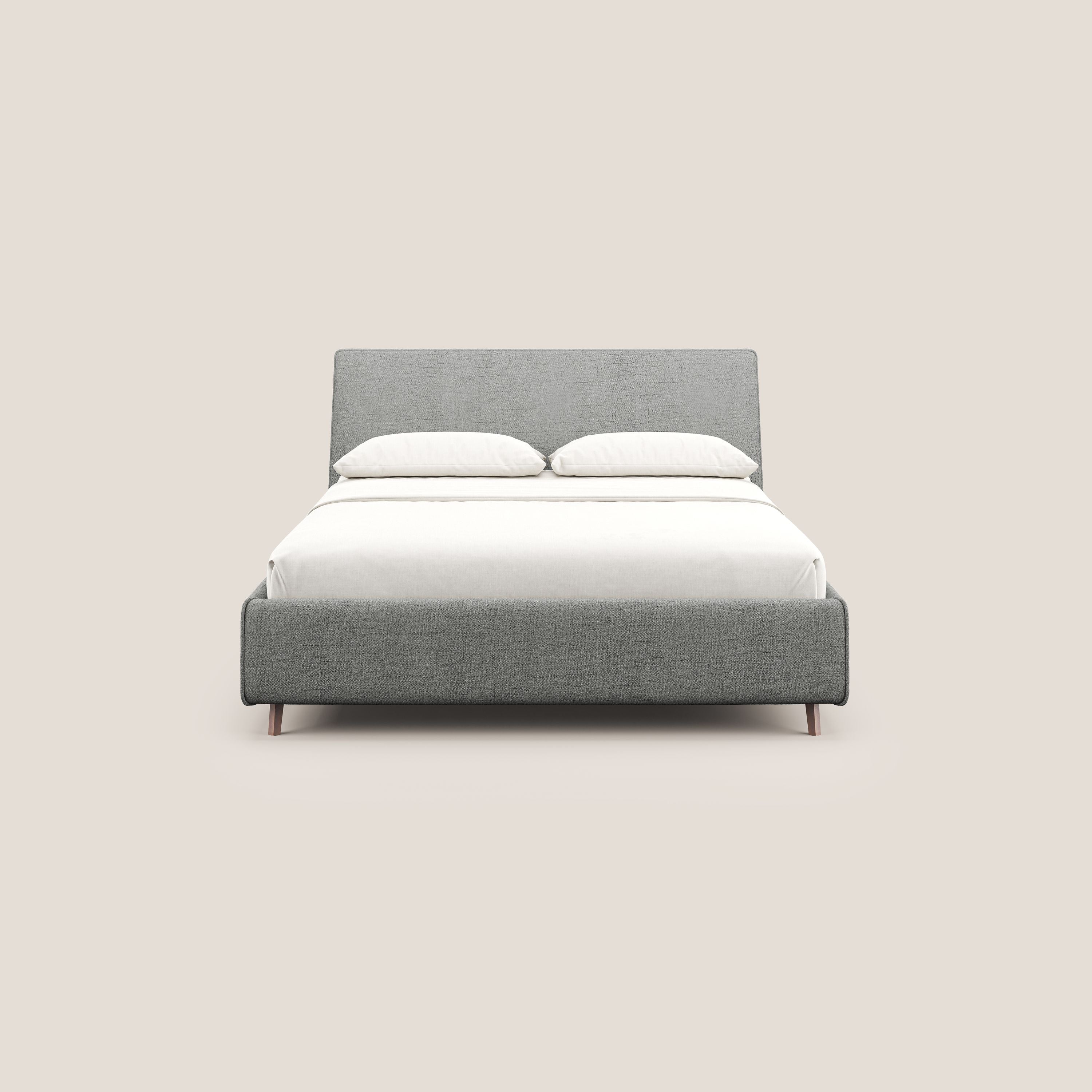 Justin letto imbottito contenitore e sfoderabile in tessuto fiammato impermeabile T03 grigio chiaro - divani.store