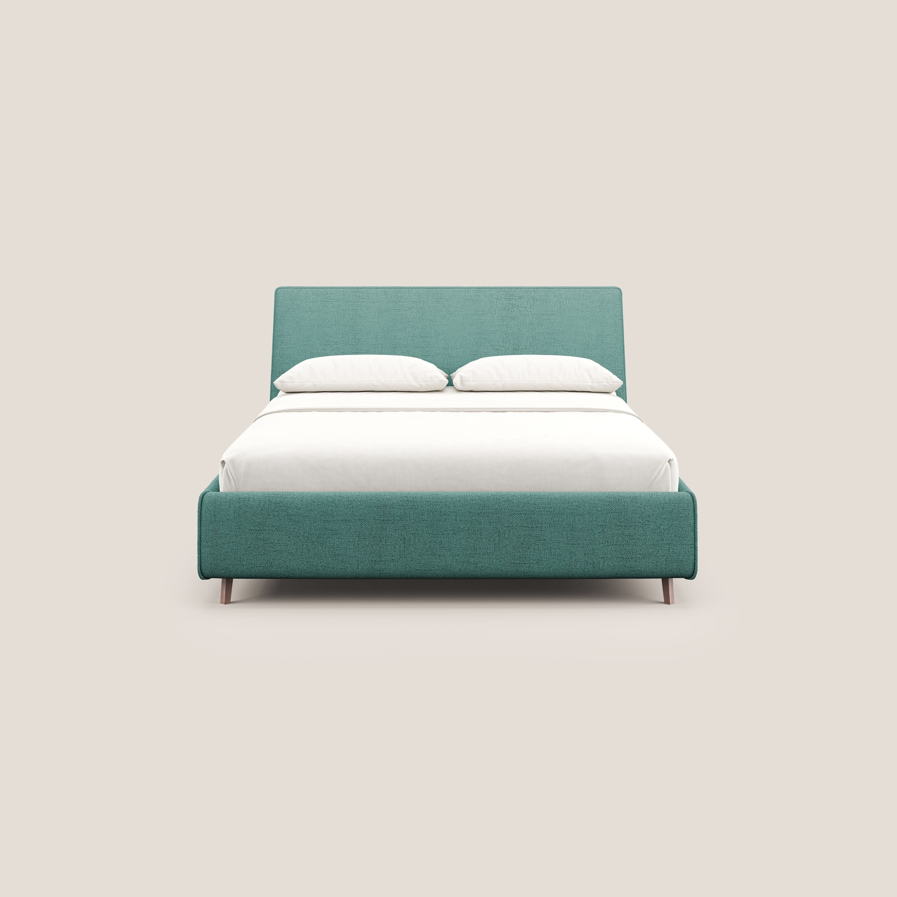 Justin letto imbottito contenitore e sfoderabile in tessuto fiammato impermeabile T03 verde acqua - divani.store