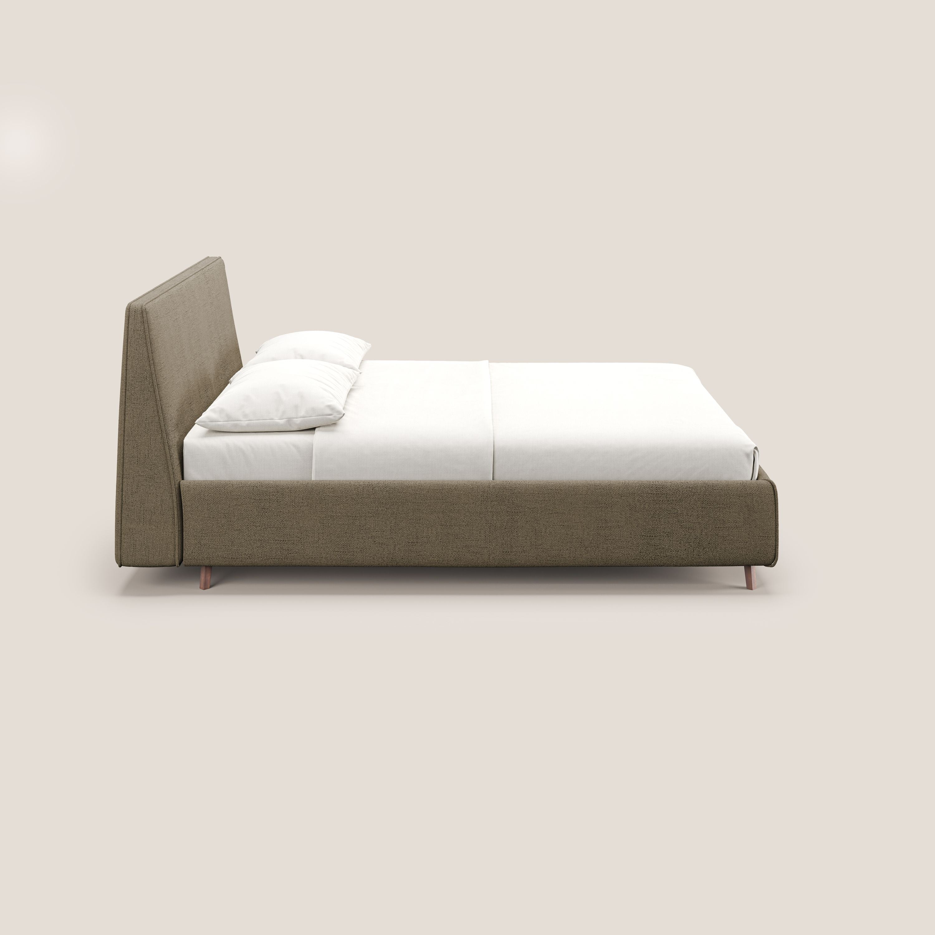 Justin letto imbottito contenitore e sfoderabile in tessuto fiammato impermeabile T03 marrone - divani.store