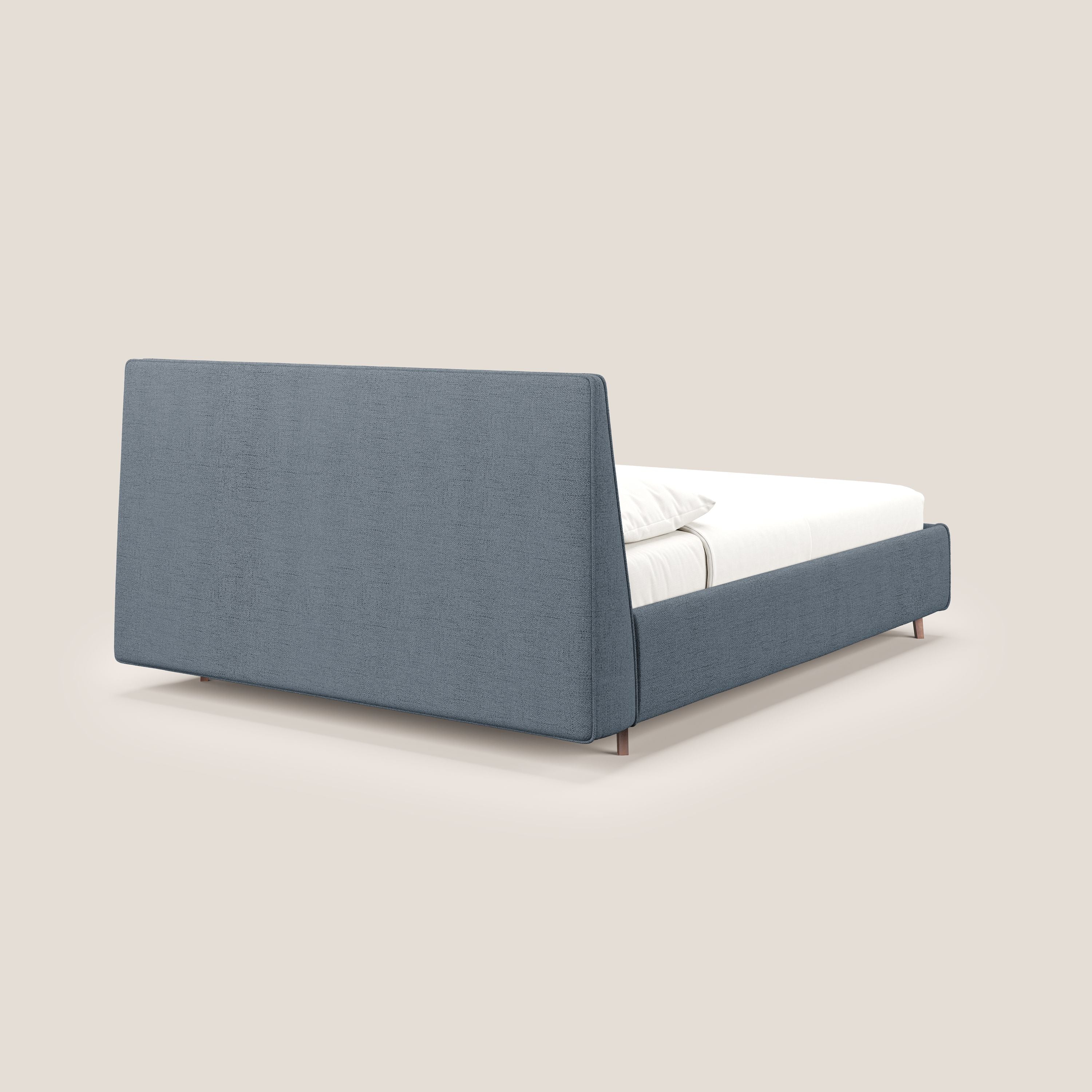 Justin letto imbottito contenitore e sfoderabile in tessuto fiammato impermeabile T03 blu - divani.store