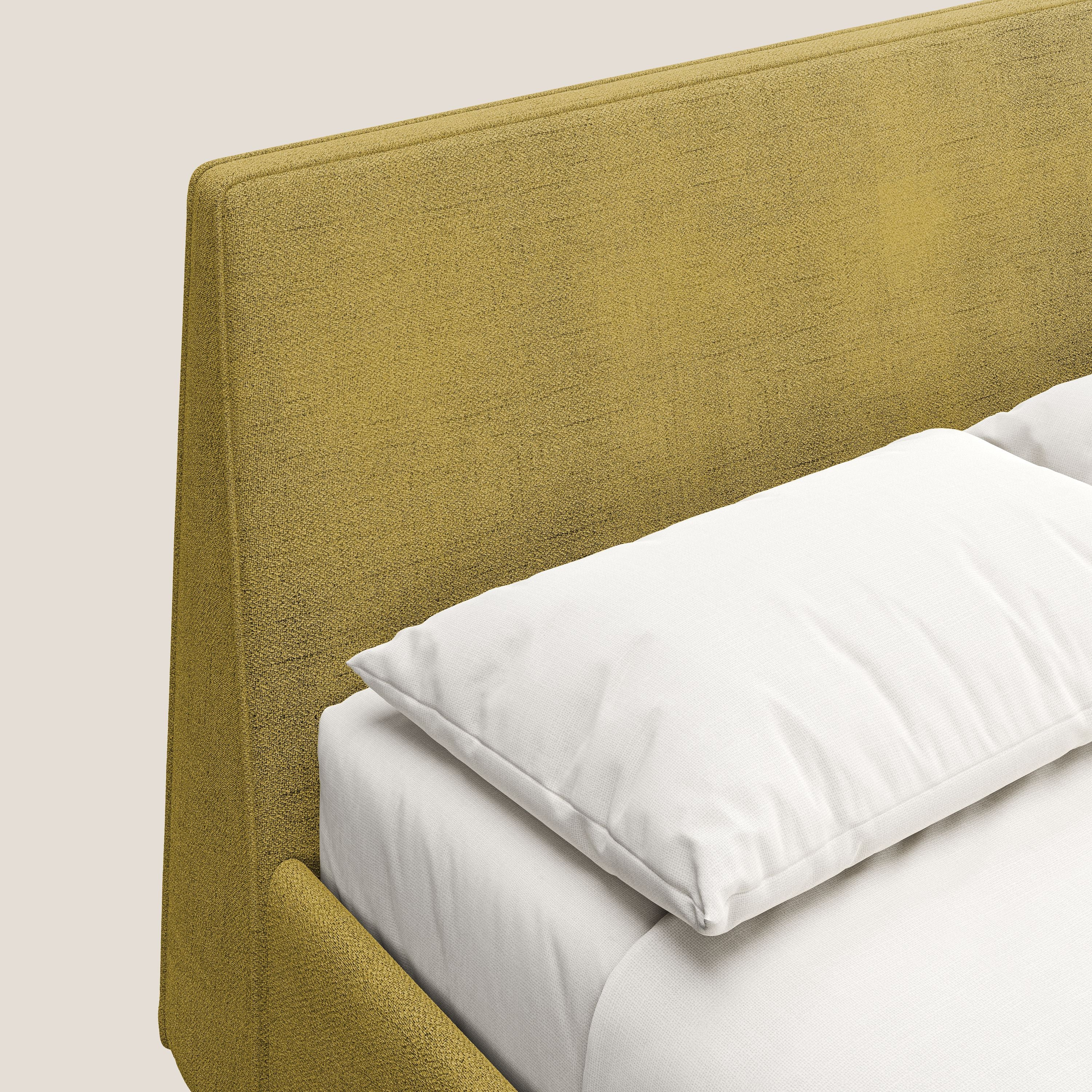 Justin letto imbottito contenitore e sfoderabile in tessuto fiammato impermeabile T03 giallo - divani.store