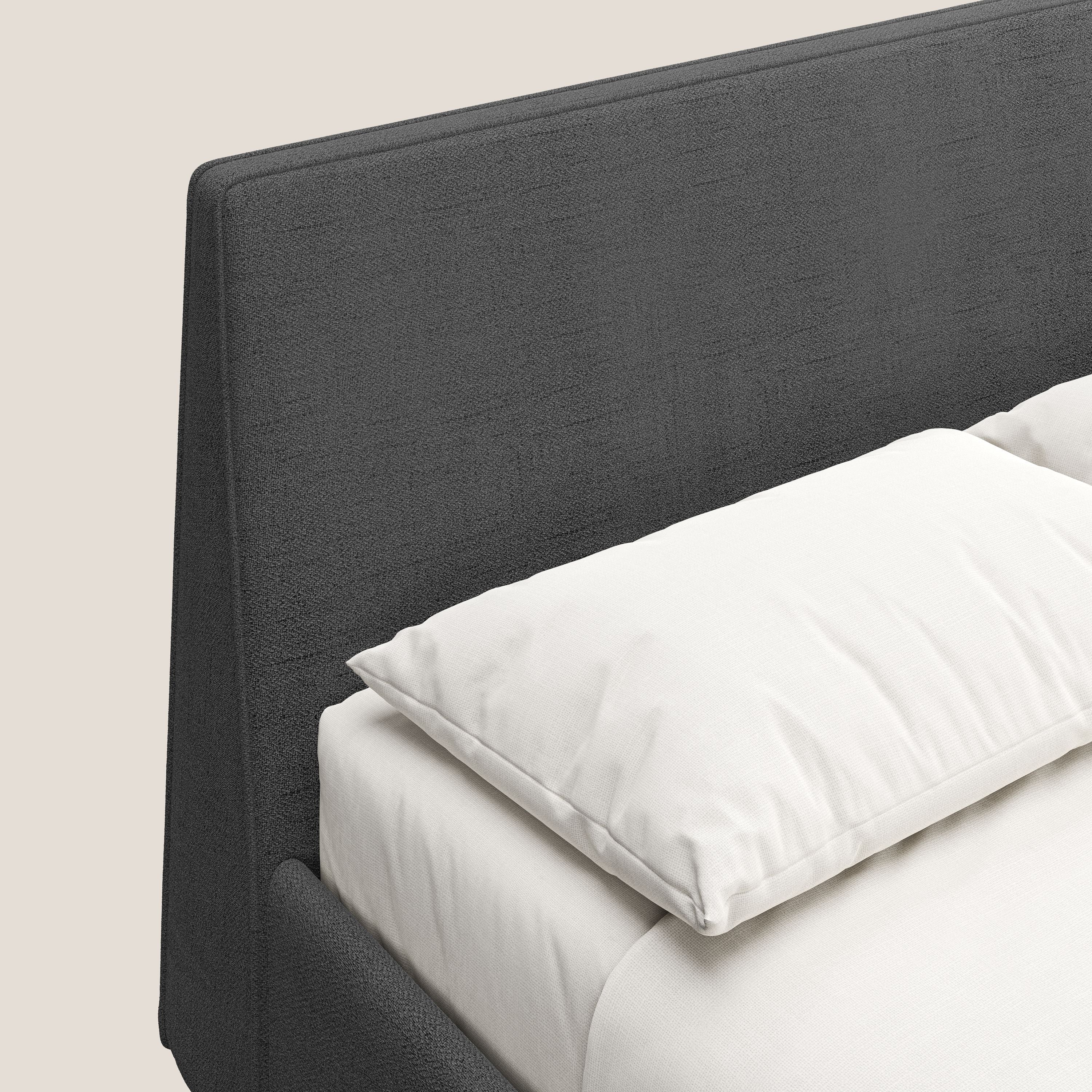 Justin letto imbottito contenitore e sfoderabile in tessuto fiammato impermeabile T03 grigio - divani.store