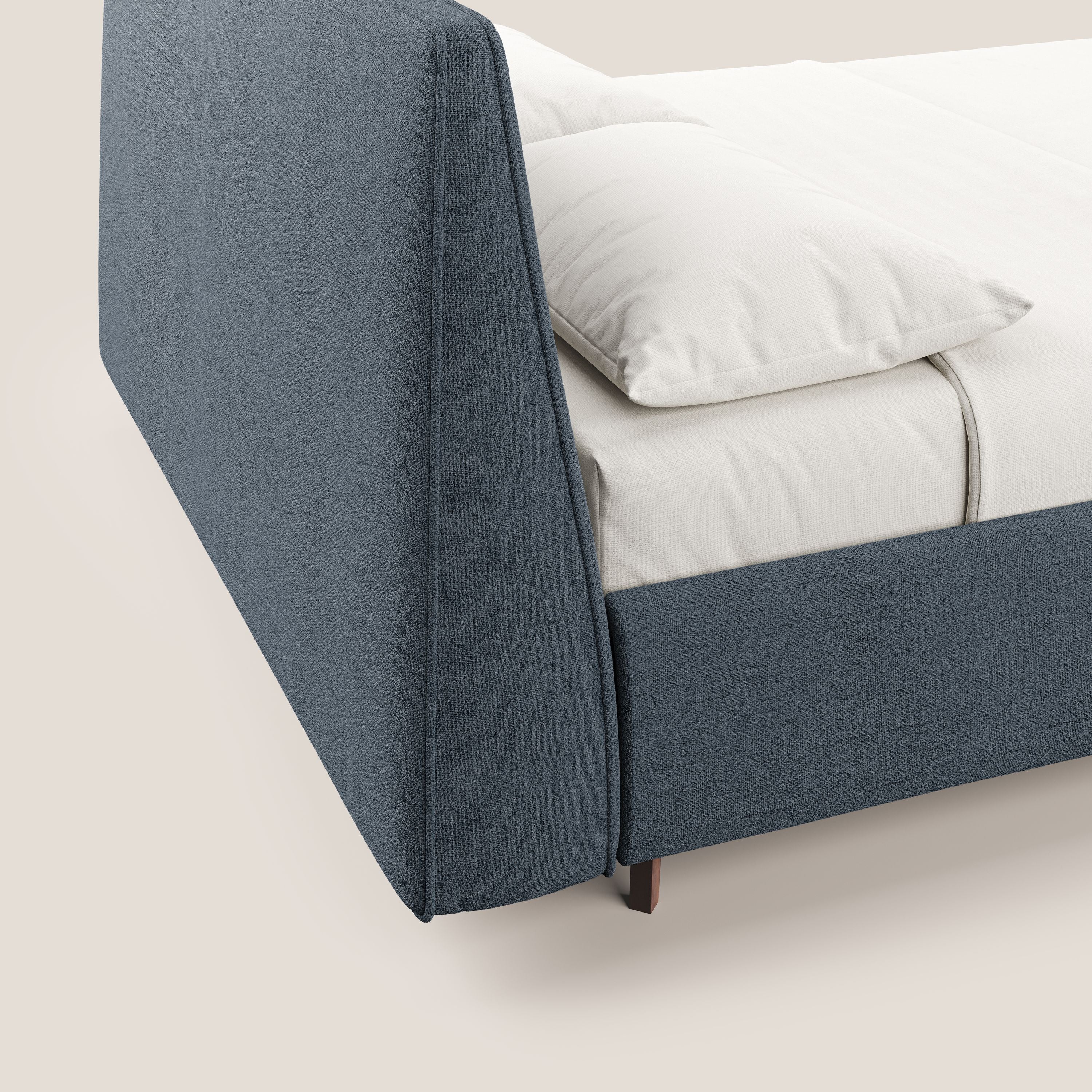 Justin letto imbottito contenitore e sfoderabile in tessuto fiammato impermeabile T03 blu - divani.store