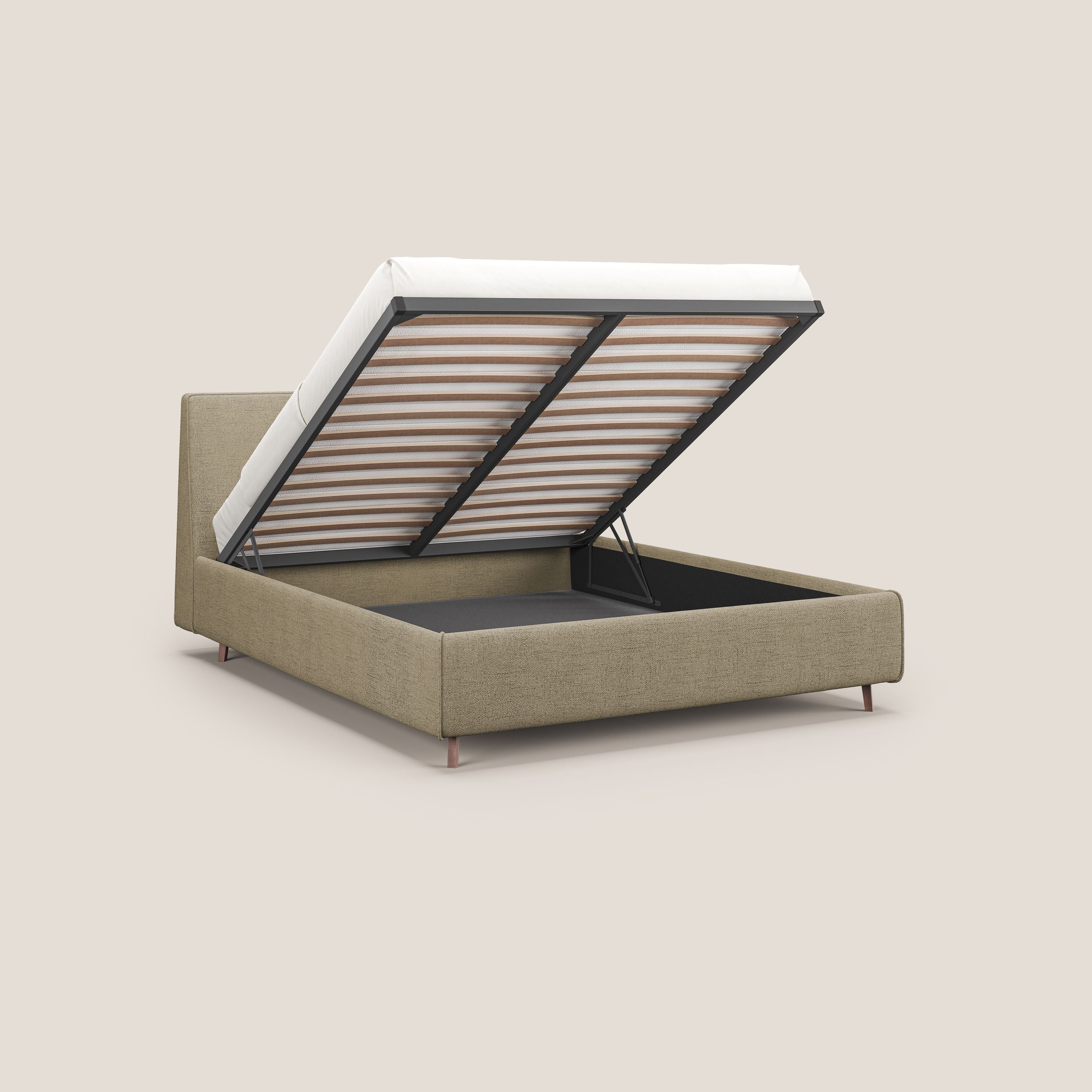 Justin letto imbottito contenitore e sfoderabile in tessuto fiammato impermeabile T03 beige - divani.store