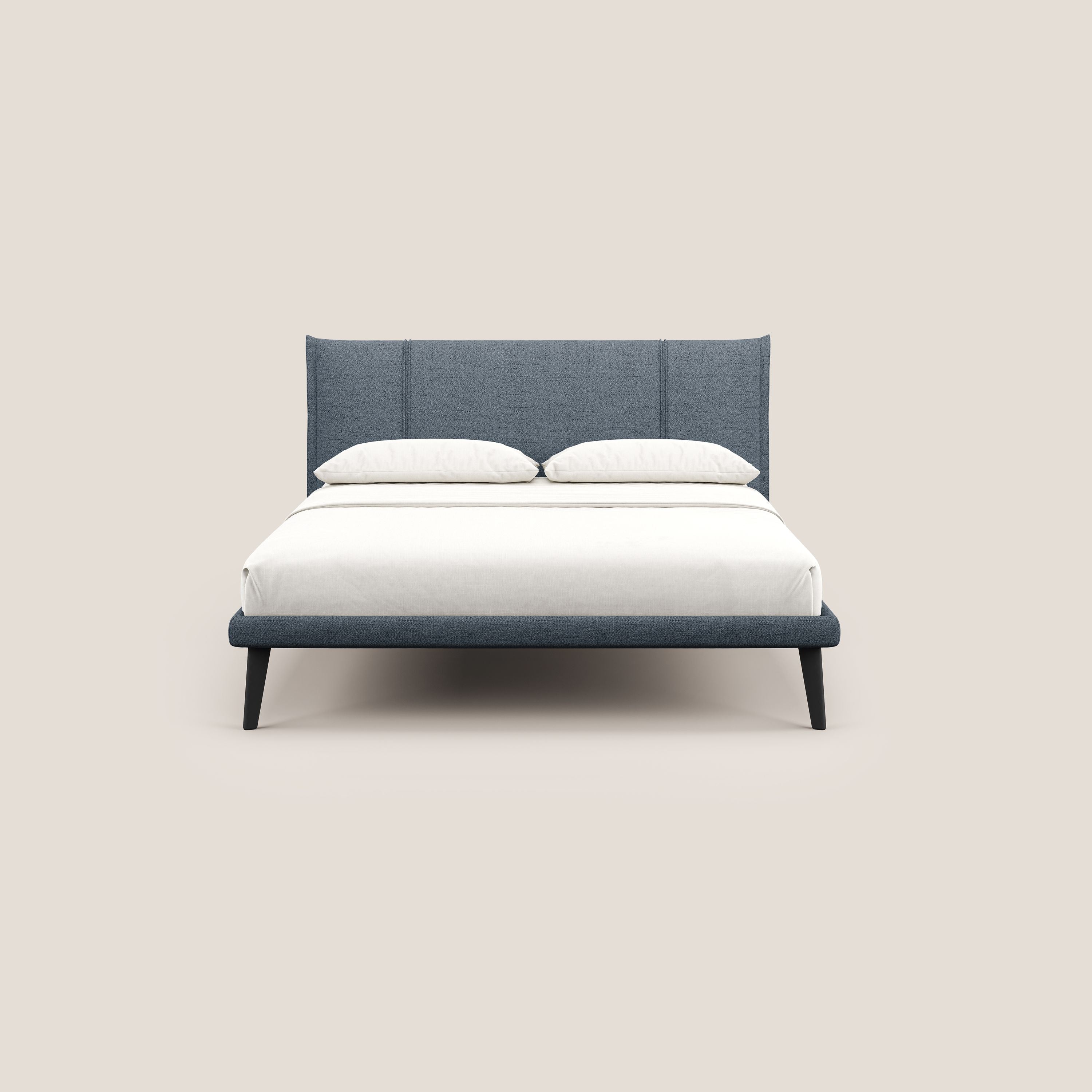 Klaus LETTO moderno con piedi in mogano e tessuto fiammato impermeabile T03 blu - divani.store