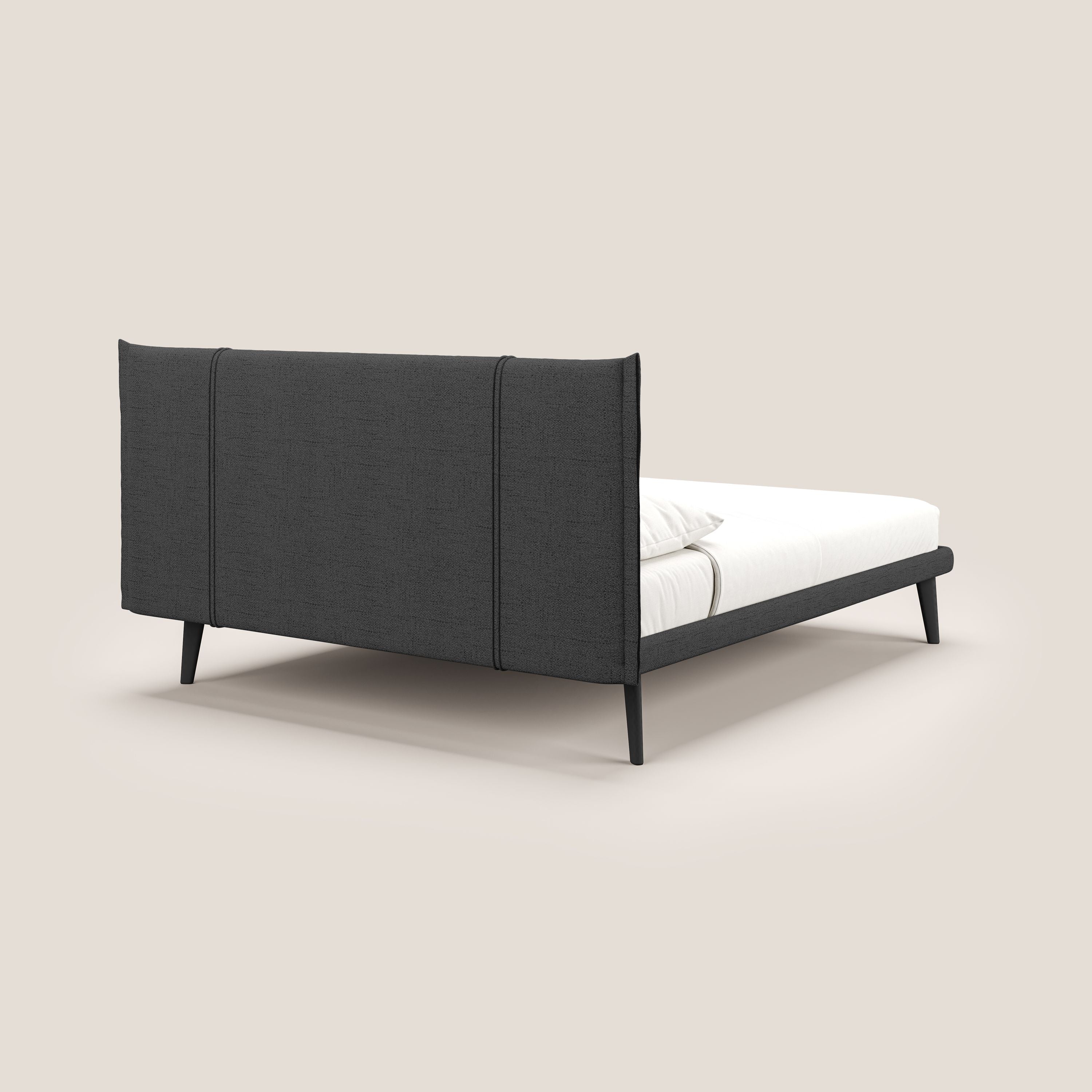 Klaus LETTO moderno con piedi in mogano e tessuto fiammato impermeabile T03 antracite - divani.store