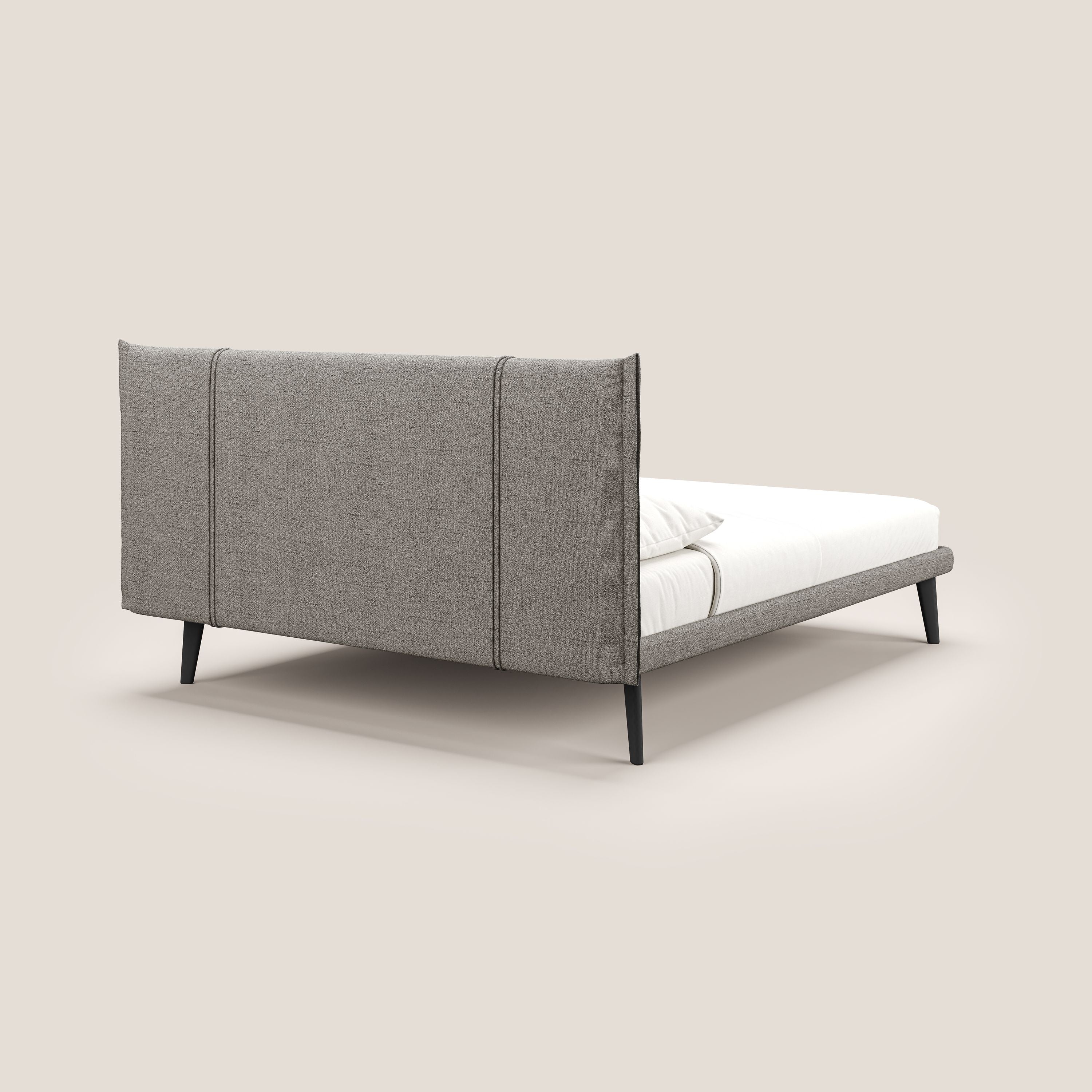 Klaus LETTO moderno con piedi in mogano e tessuto fiammato impermeabile T03 talpa - divani.store