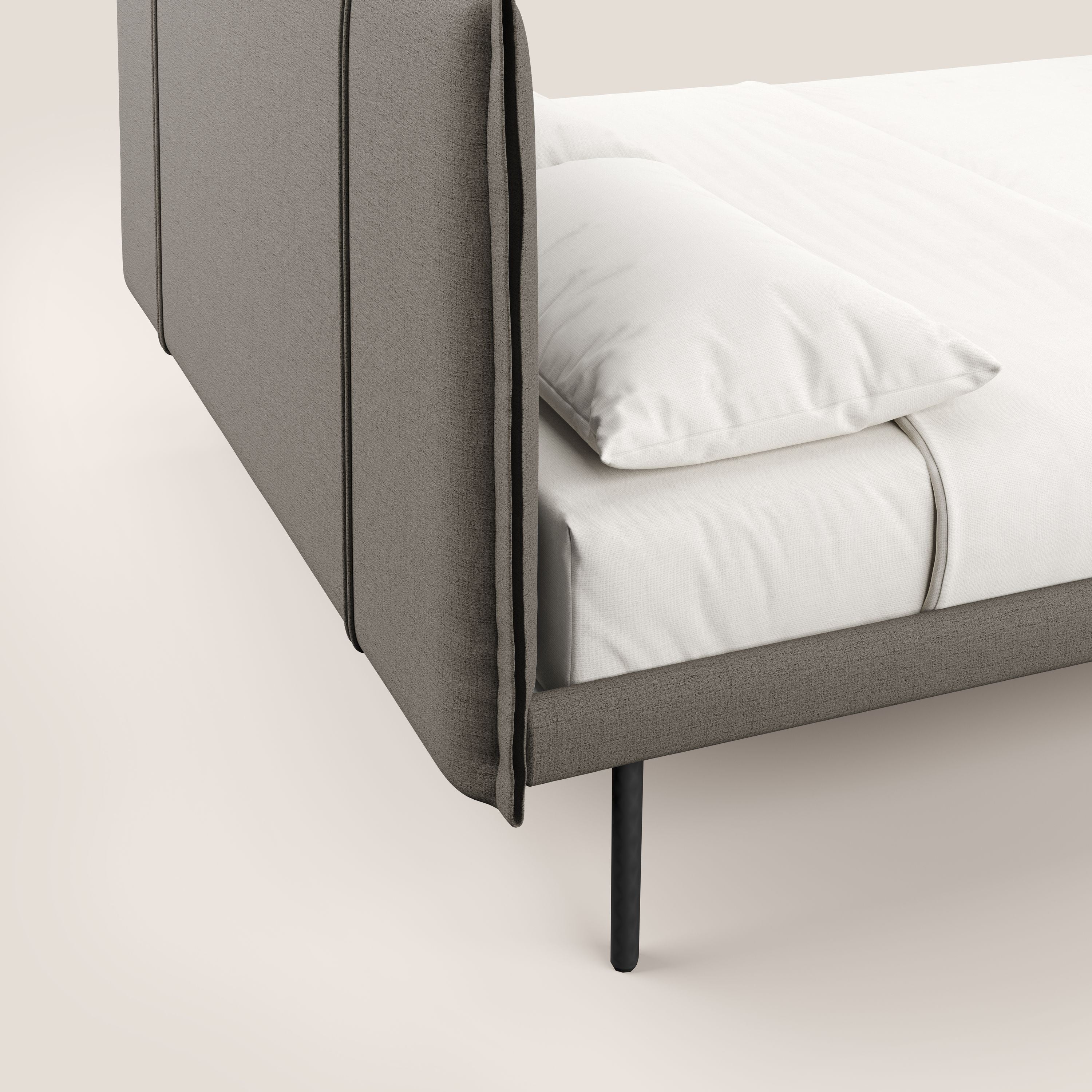 Klaus LETTO moderno con piedi in mogano e tessuto fiammato impermeabile T03 talpa - divani.store